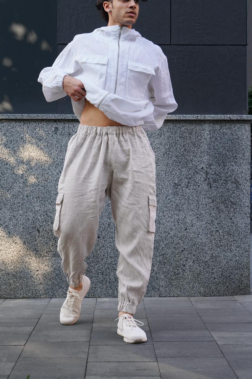 Men’s linen cargo pants SUMAC in Beige