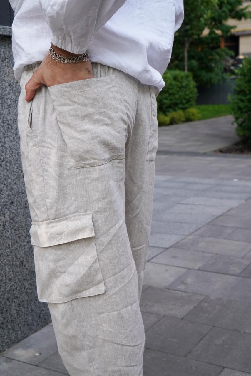 Men’s linen cargo pants SUMAC in Beige