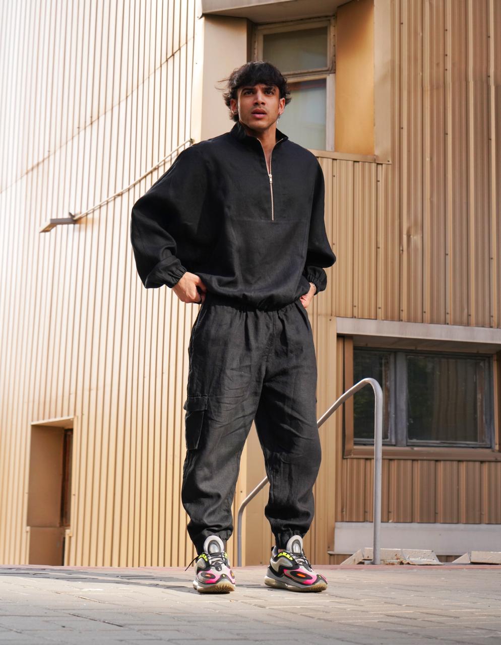 Men’s linen cargo pants SUMAC in Black
