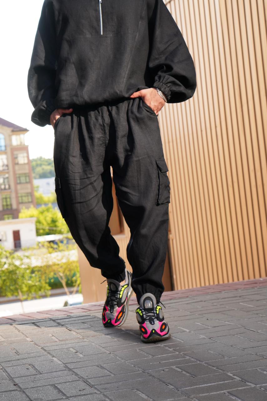 Men’s linen cargo pants SUMAC in Black