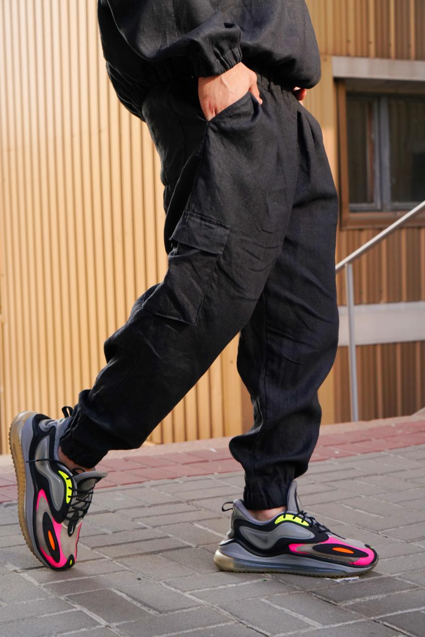 Men’s linen cargo pants SUMAC in Black