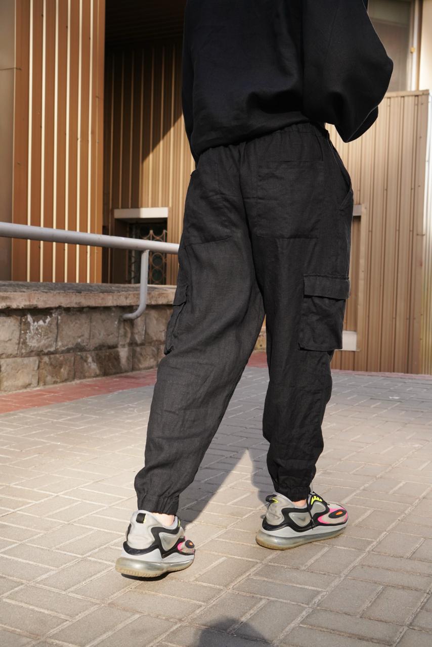 Men’s linen cargo pants SUMAC in Black