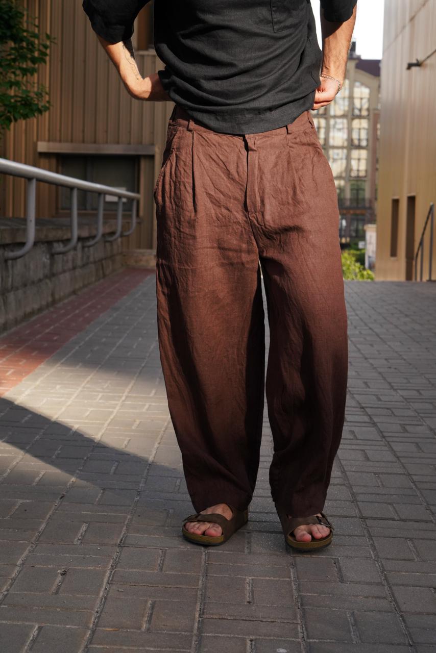Palazzo Linen Pants ASPEN in Brown