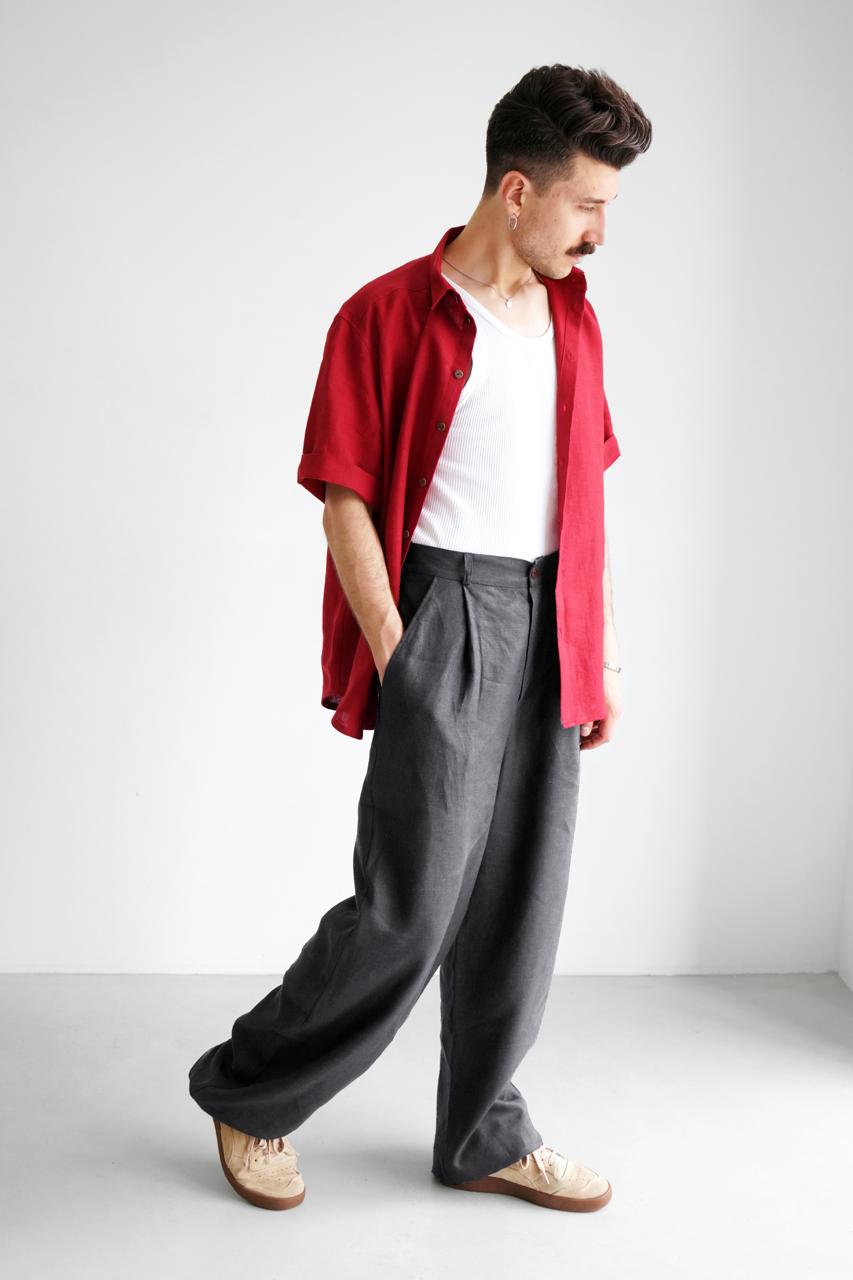 Palazzo Linen Pants ASPEN in Dark grey