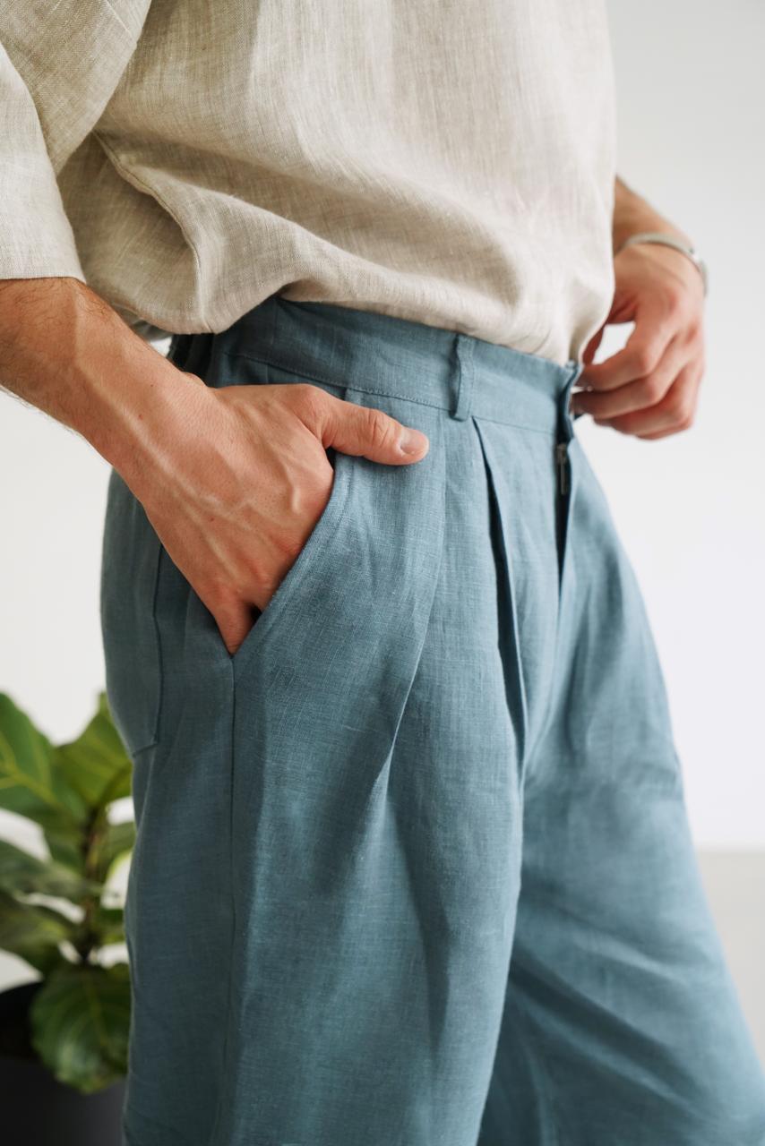Loose Pleated Pants CEDAR in Blue grey