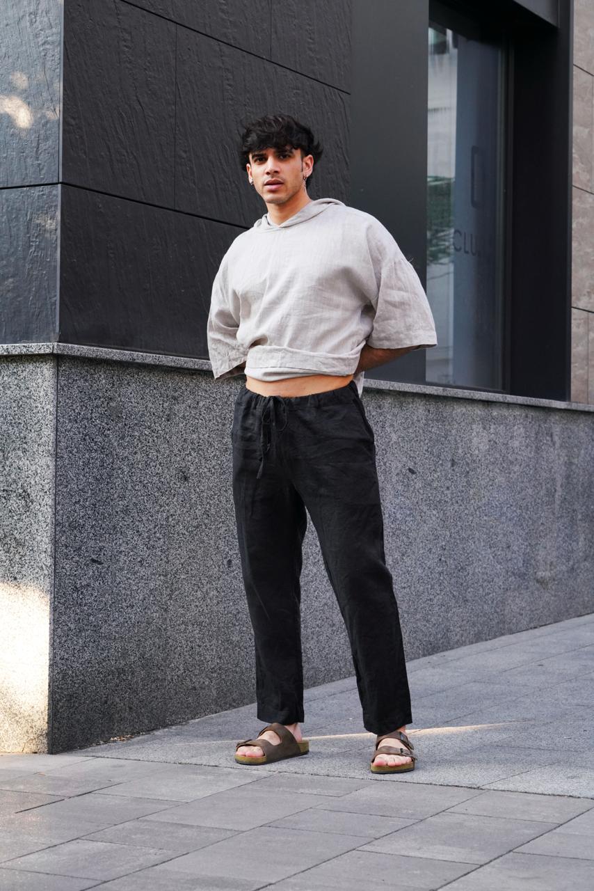 Mens Straight Leg Linen Pants ASH in Black S Mens Straight Leg Linen Pants ASH in Black S