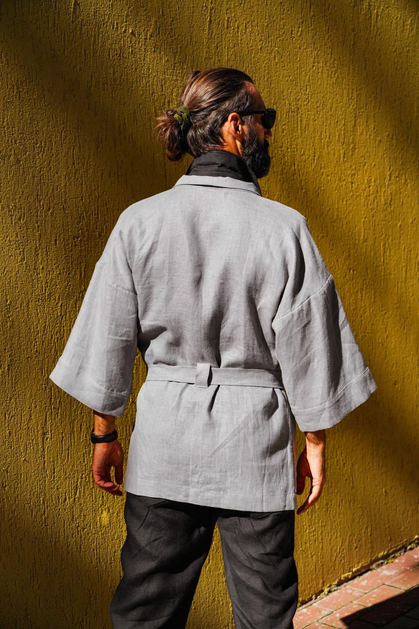 Men’s linen kimono SUGI in Light grey