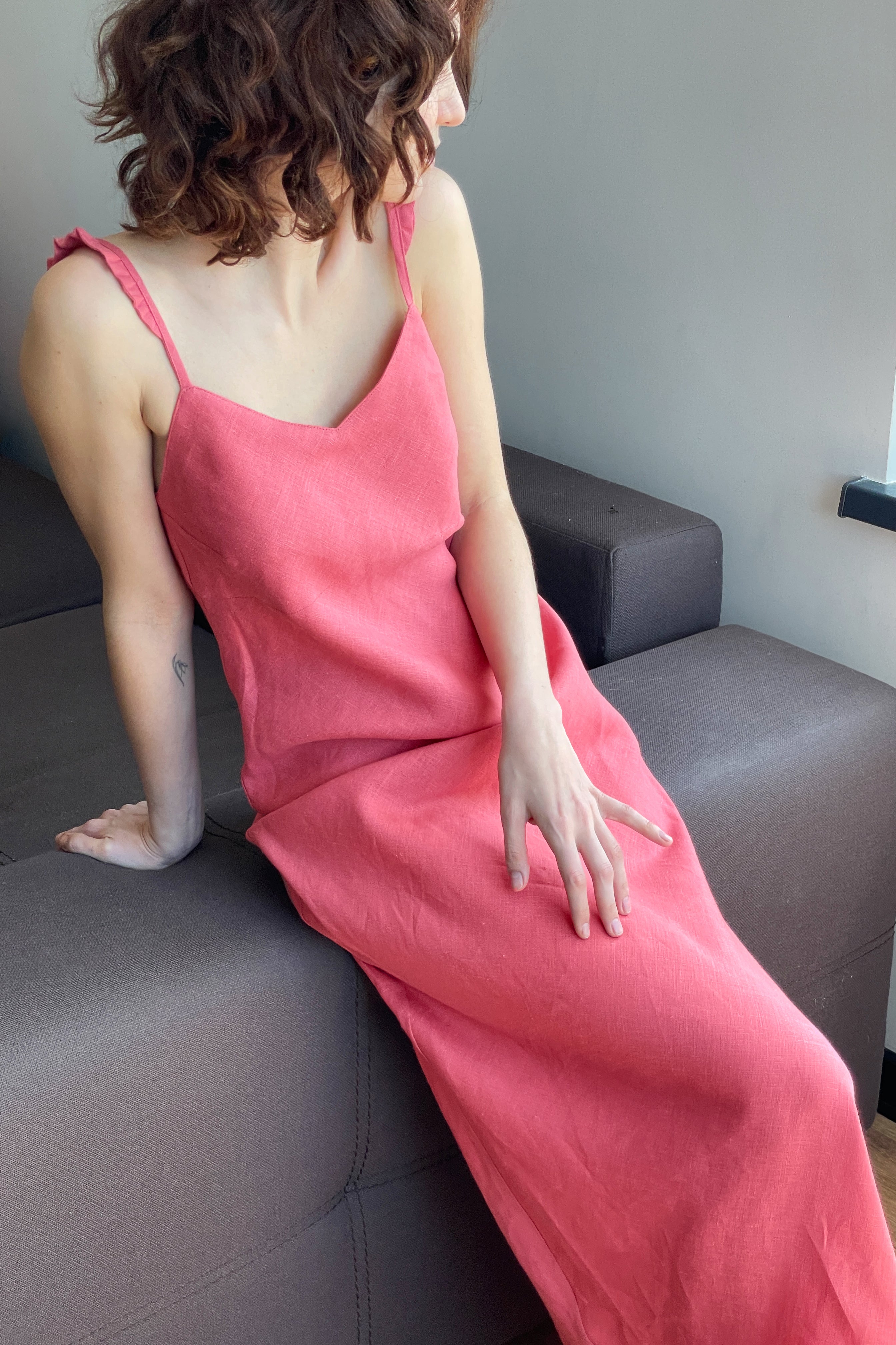 Women’s Maxi Linen Dress IRIS in Peach