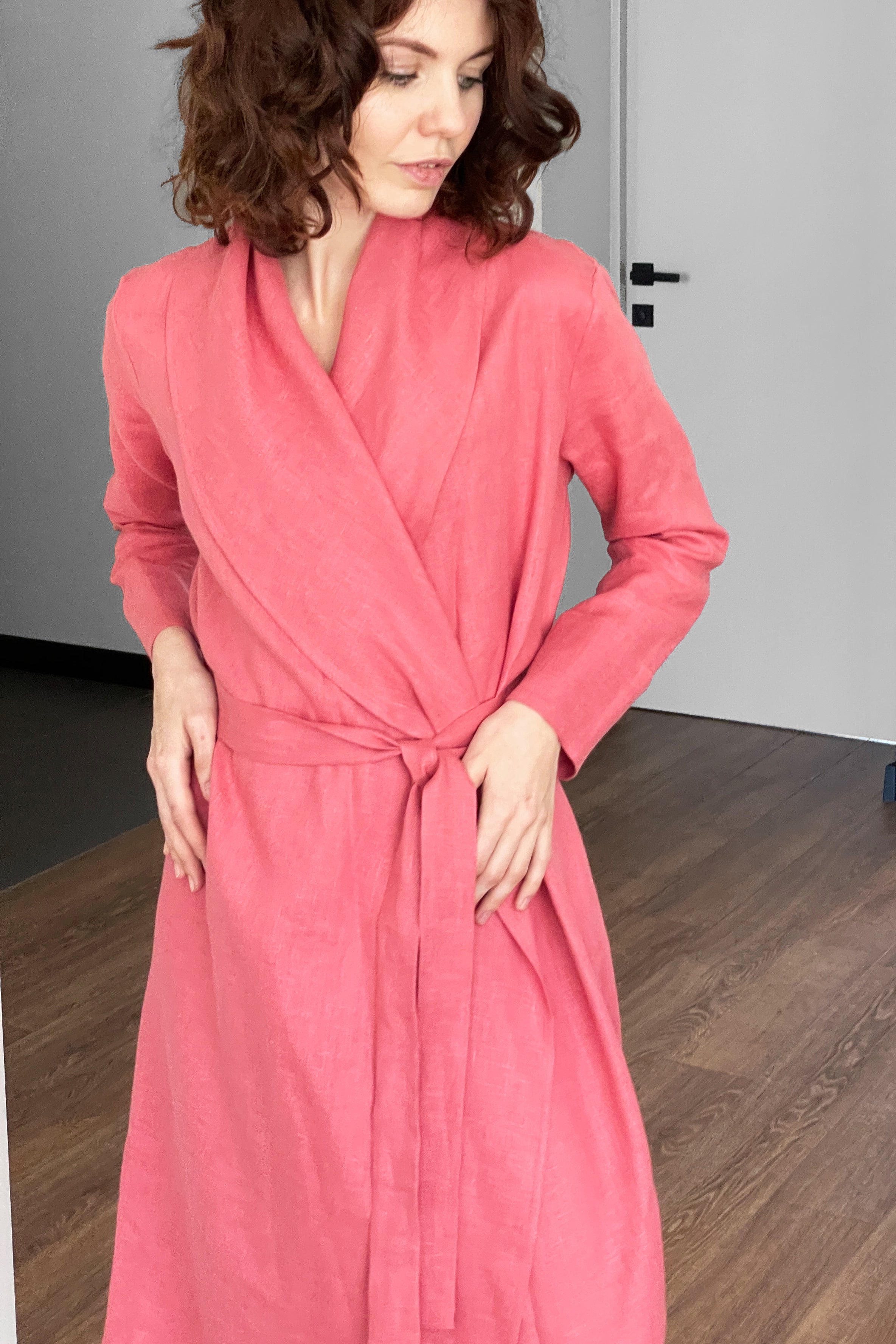 Women’s Linen Bathrobe Calla in Peach
