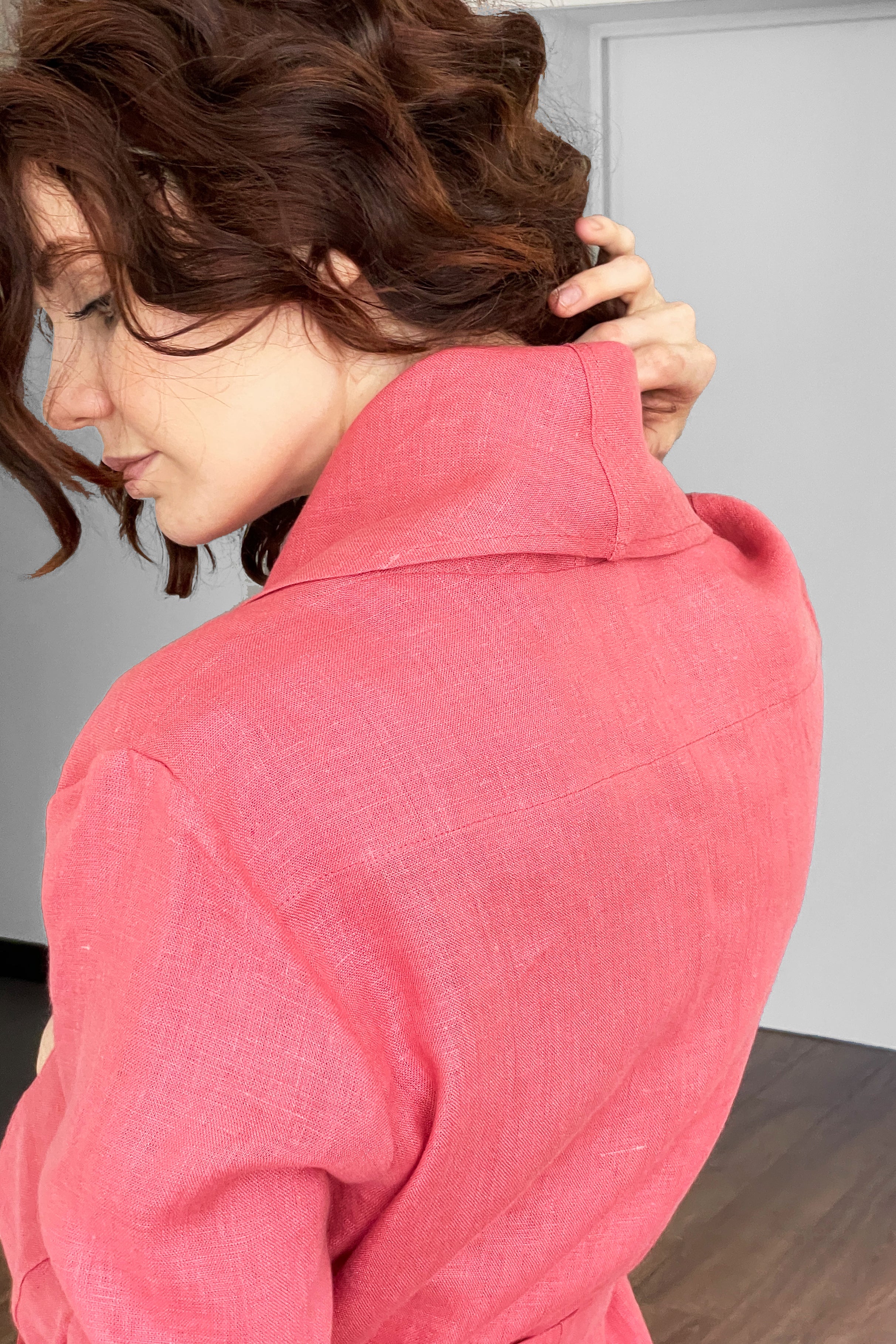 Women’s Linen Bathrobe Calla in Peach