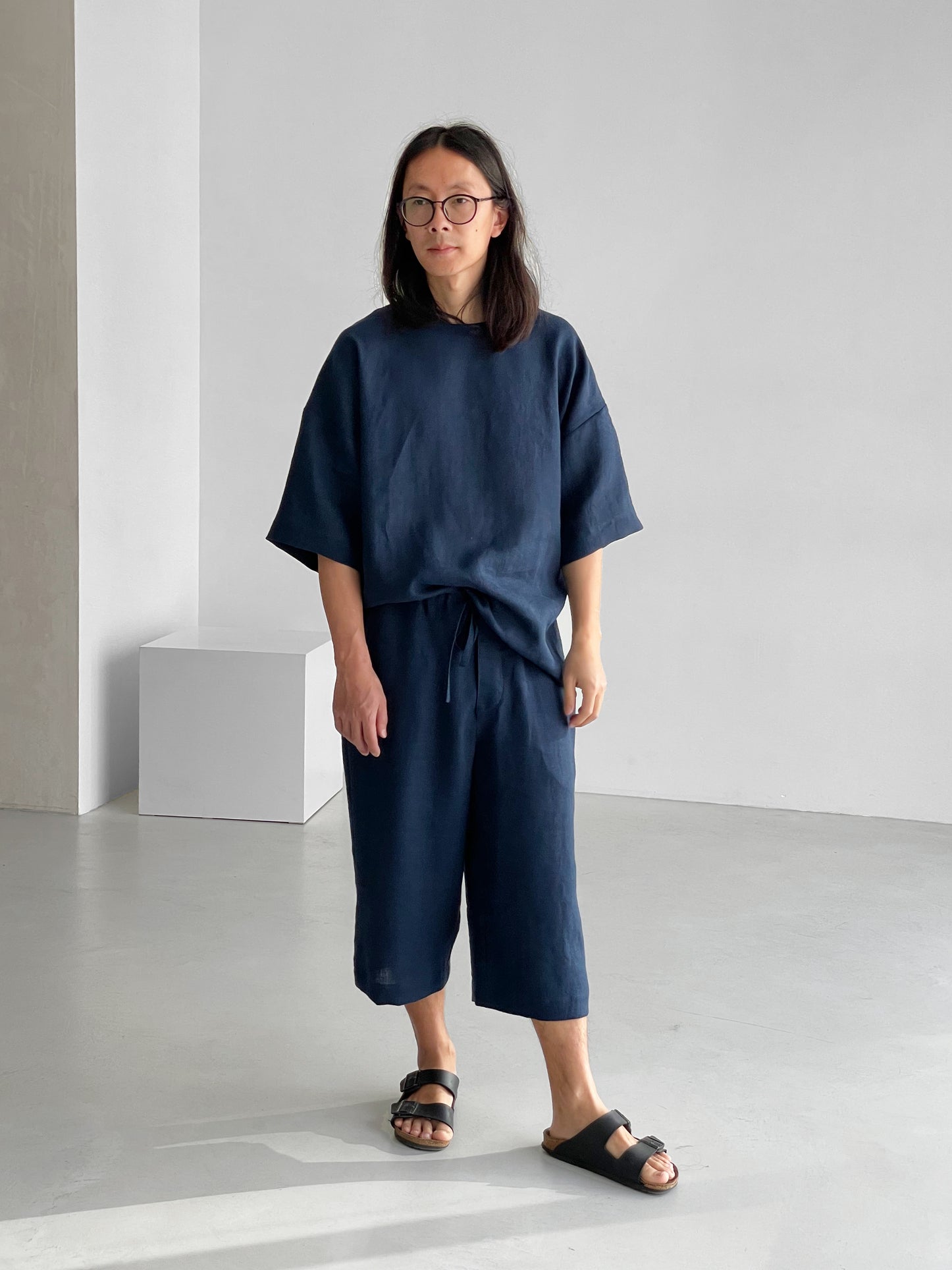 Men’s Oversized Linen T-Shirt LOTUS in Dark blue