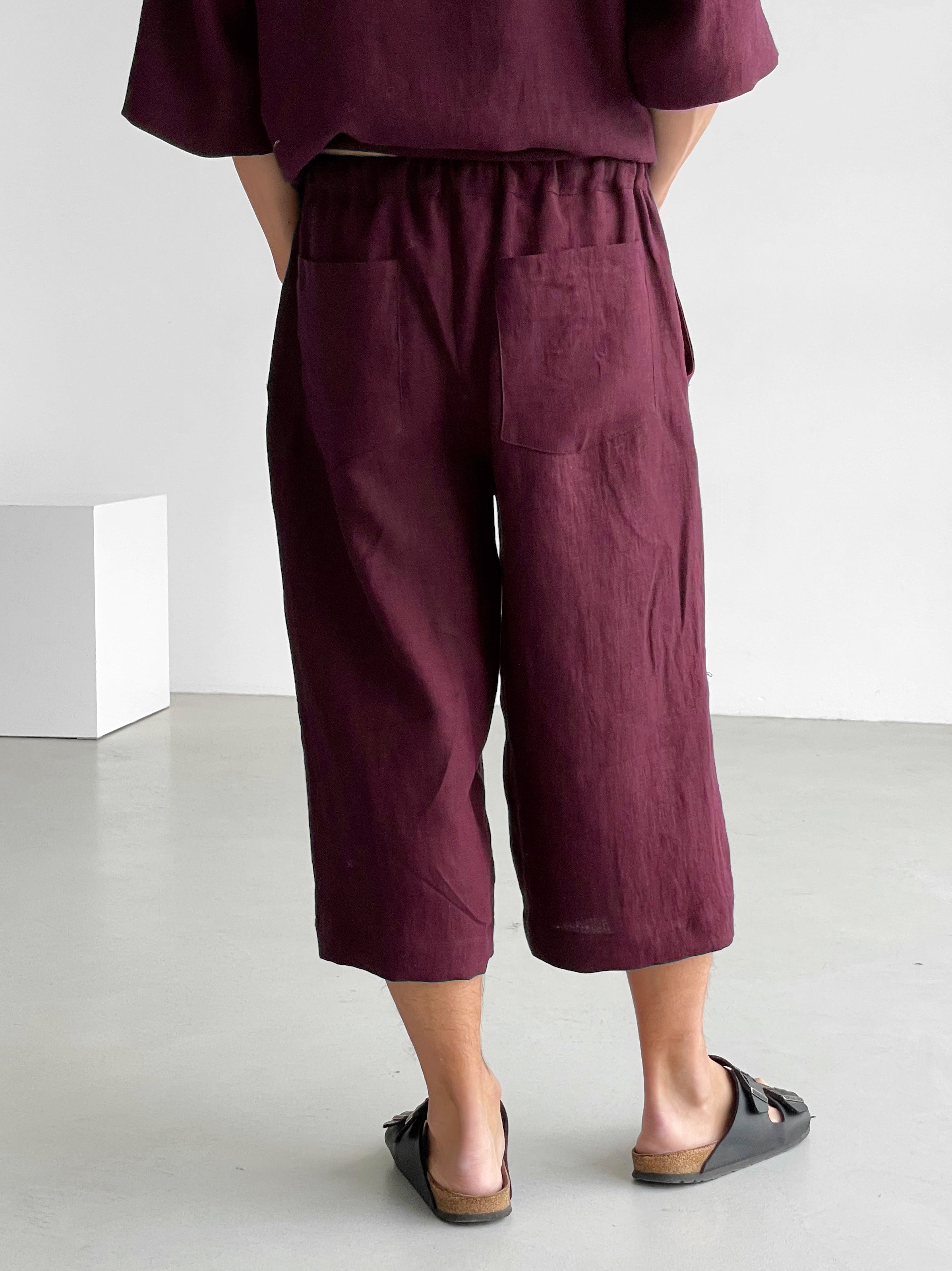 Capri linen pants WILLOW in Burgundy