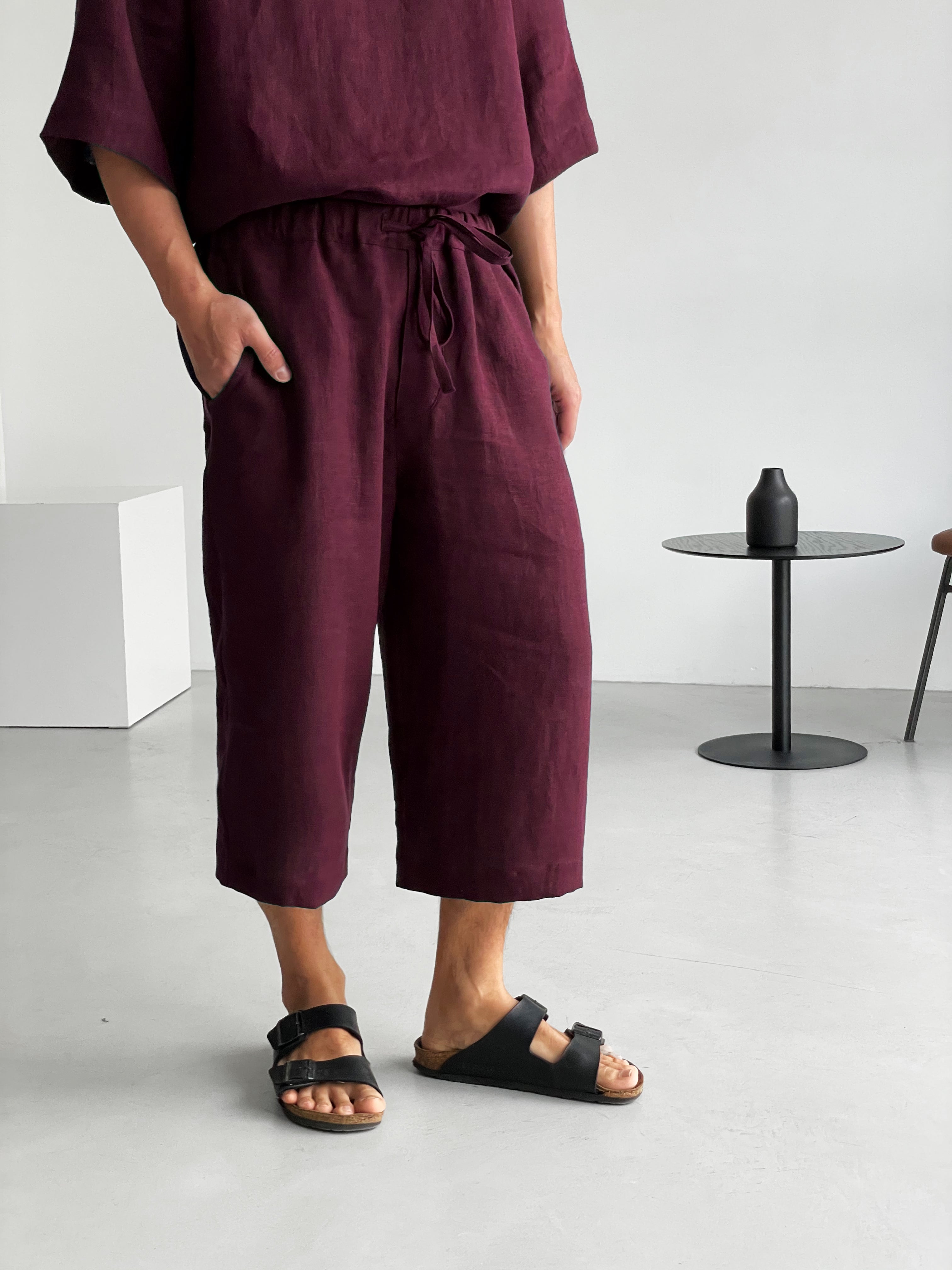 Capri linen pants WILLOW in Burgundy