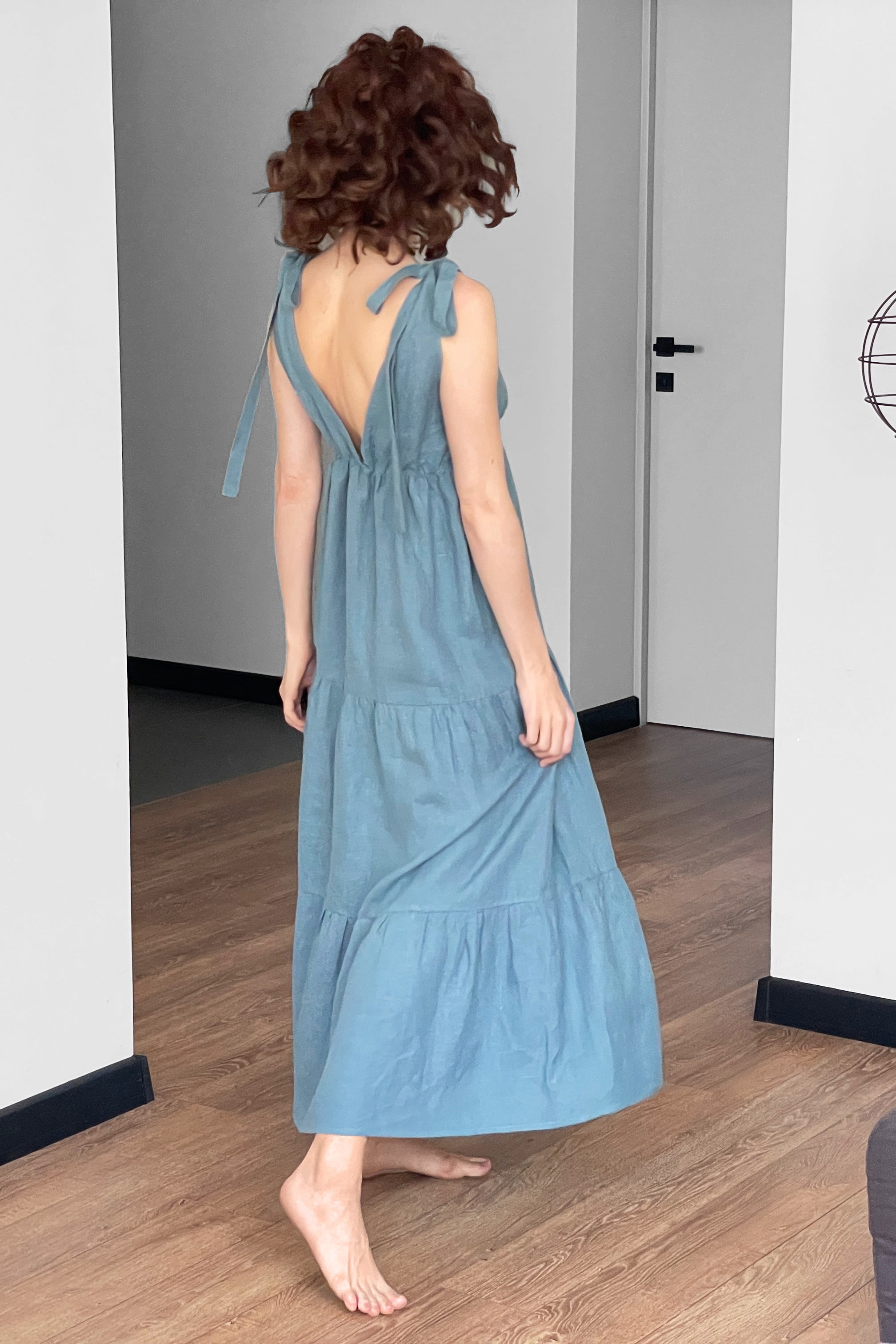 Women's Linen Sundress MELIA in Blue grey