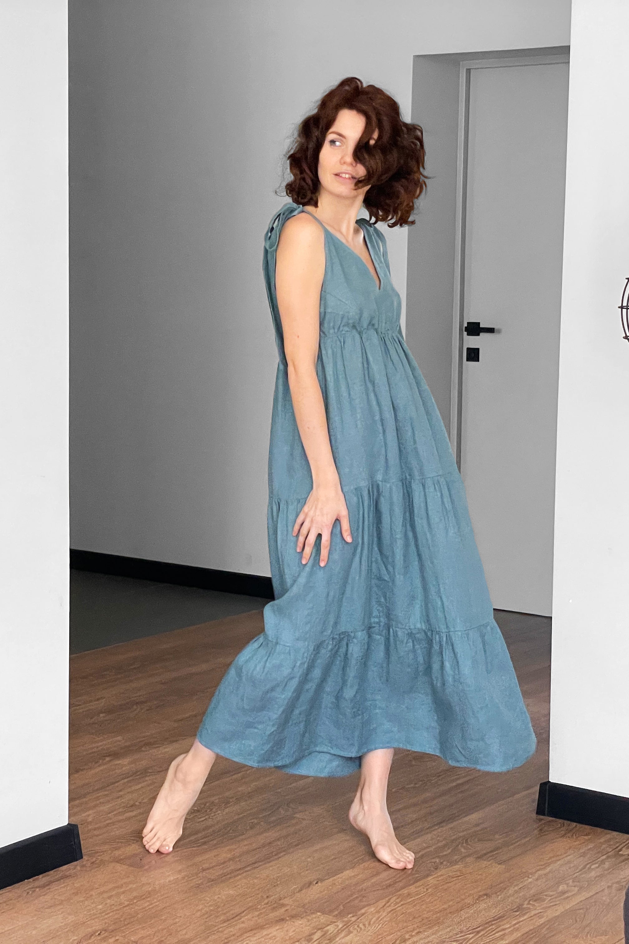 Women's Linen Sundress MELIA in Blue grey