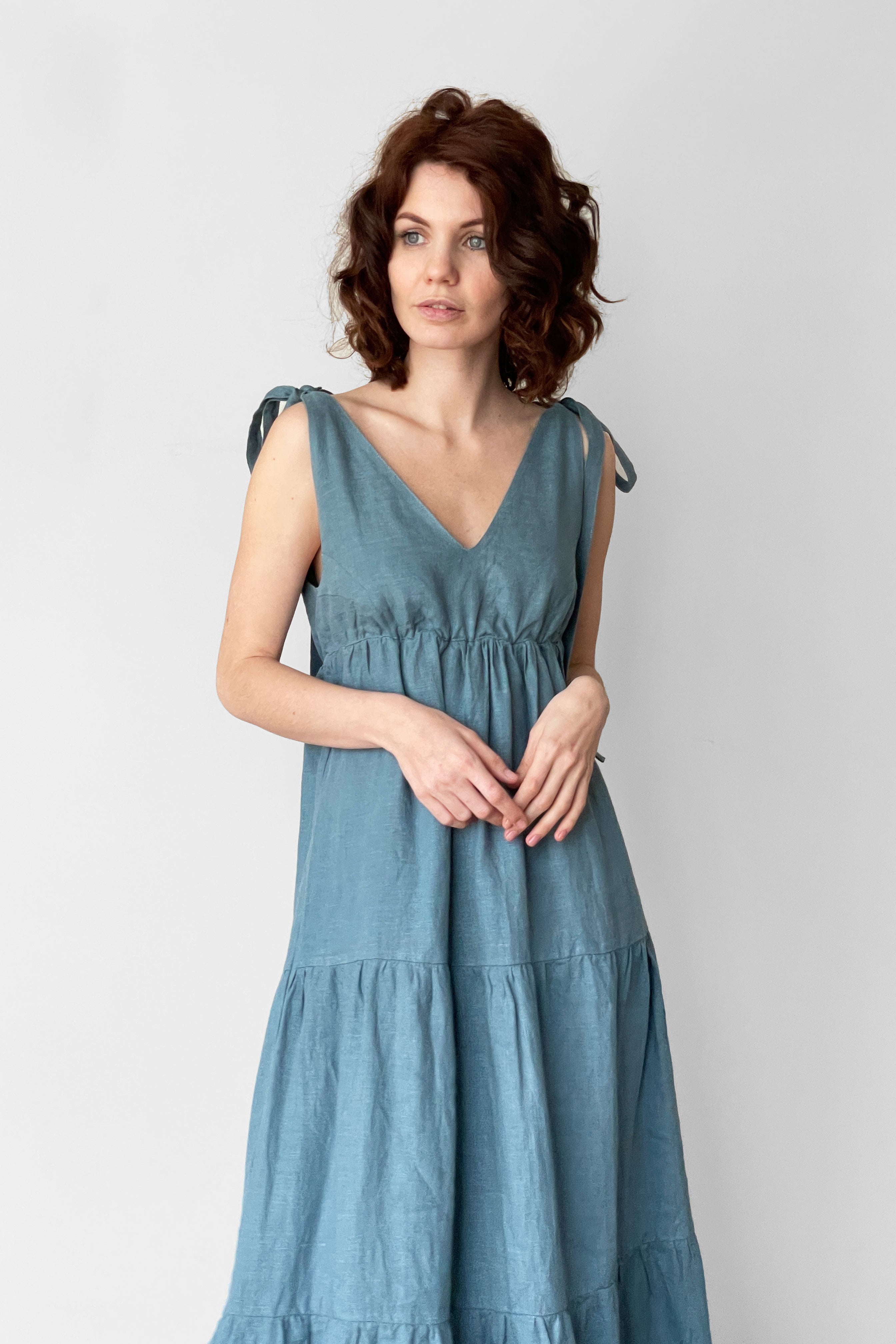 Women's Linen Sundress MELIA in Blue grey