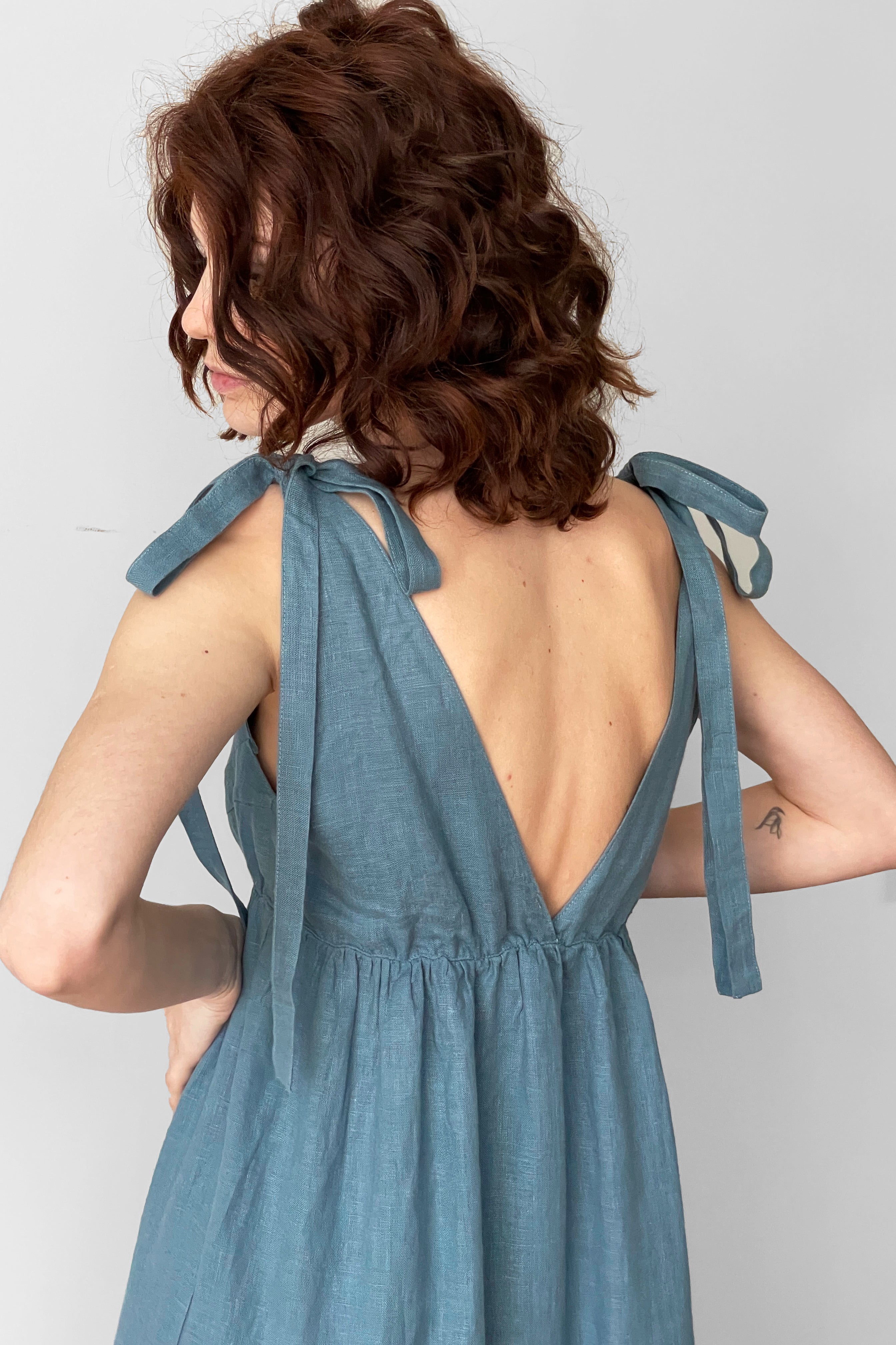 Women's Linen Sundress MELIA in Blue grey