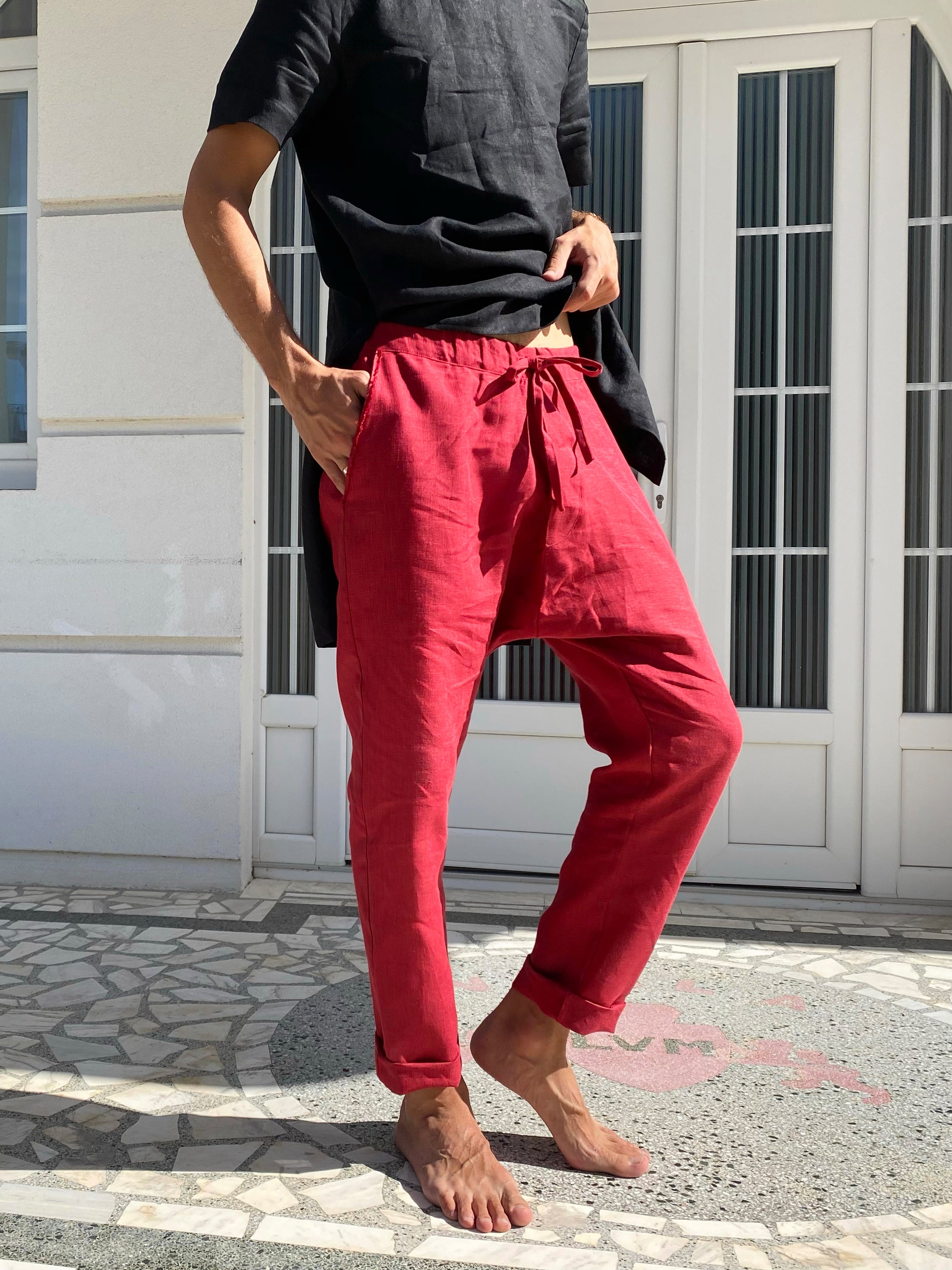 Men’s baggy linen pants HAWTHORN in Red