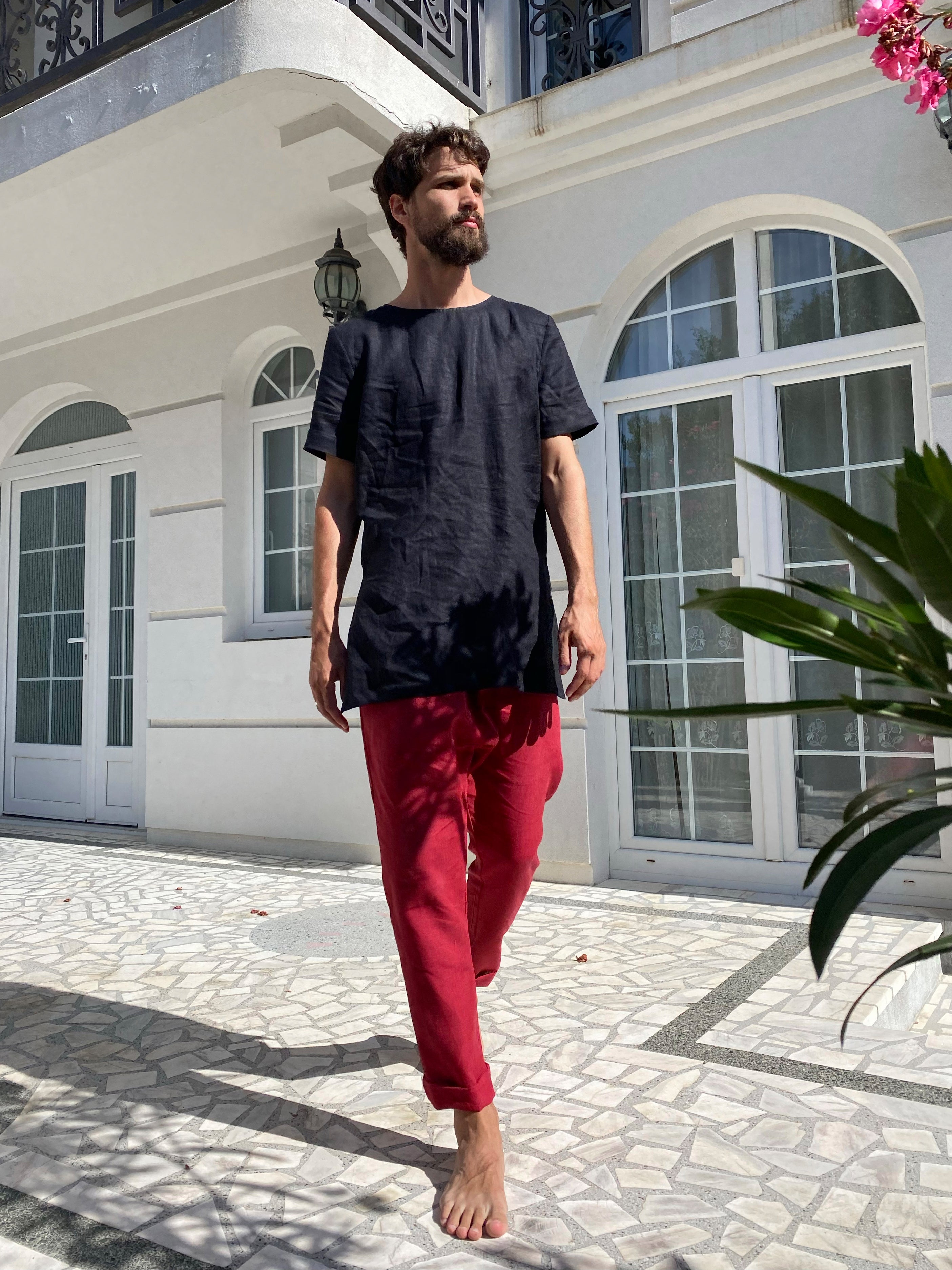 Men’s baggy linen pants HAWTHORN in Red