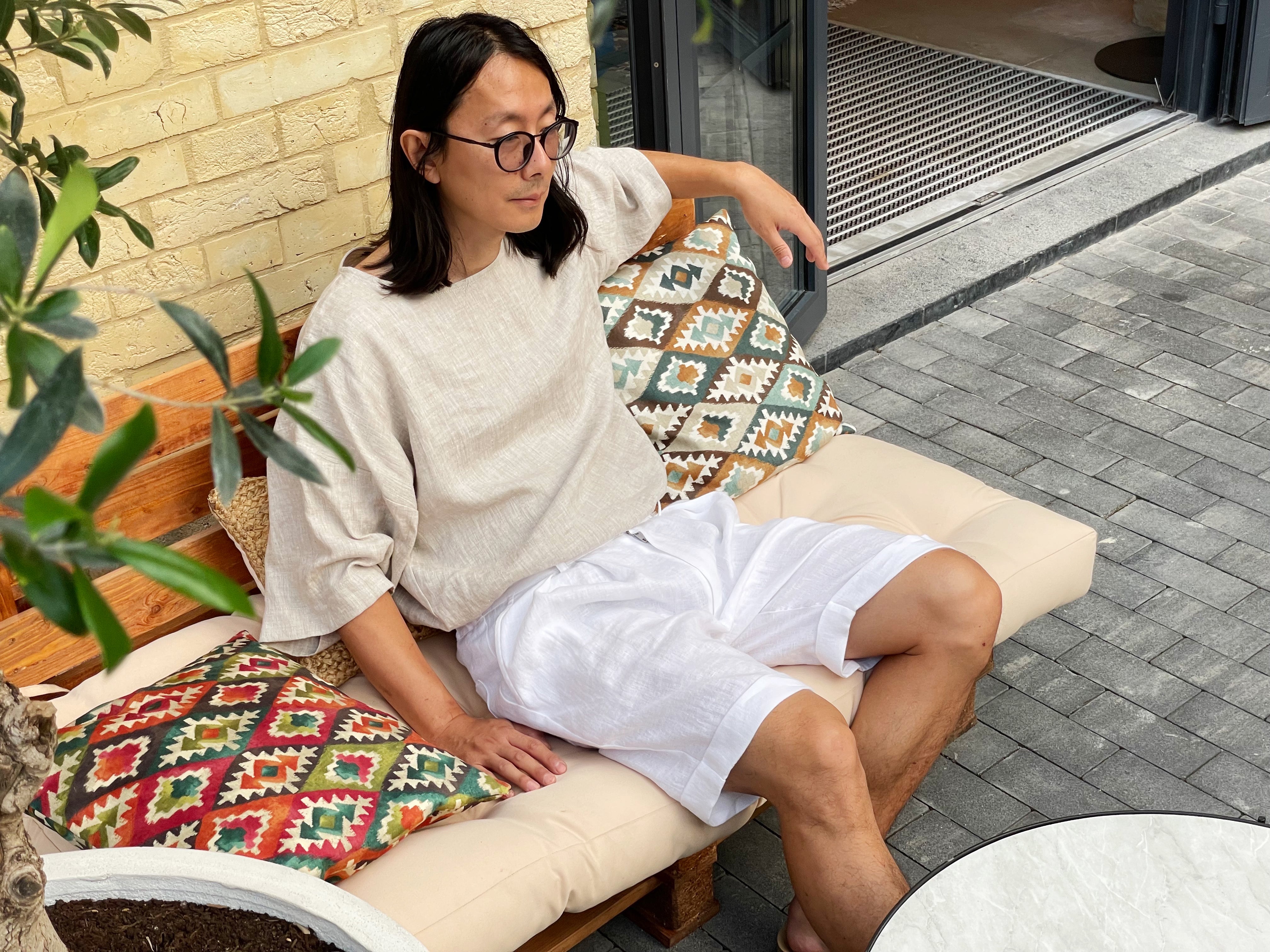 Men’s linen shorts with pleats CEDAR in White