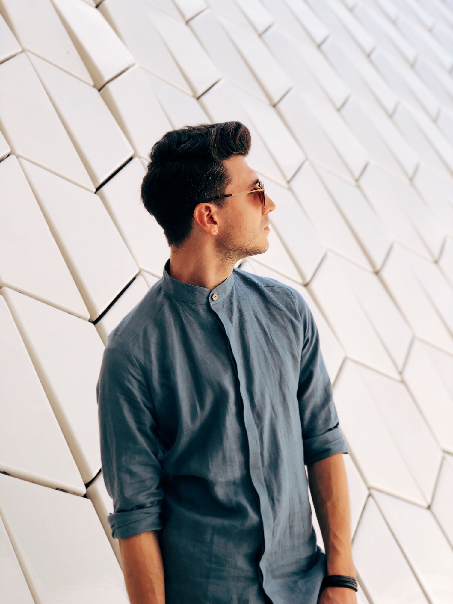 Men’s Linen Shirt OLIVE in Blue grey