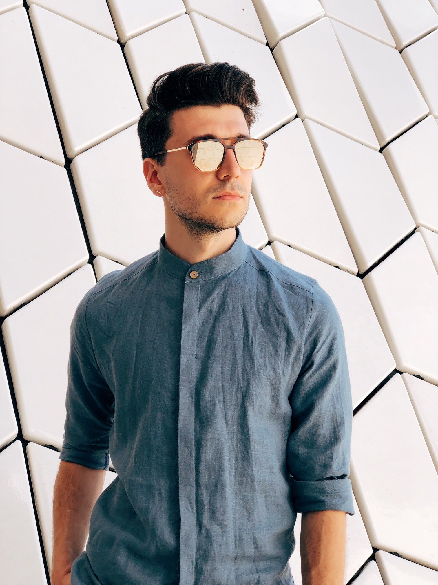 Men’s Linen Shirt OLIVE in Blue grey