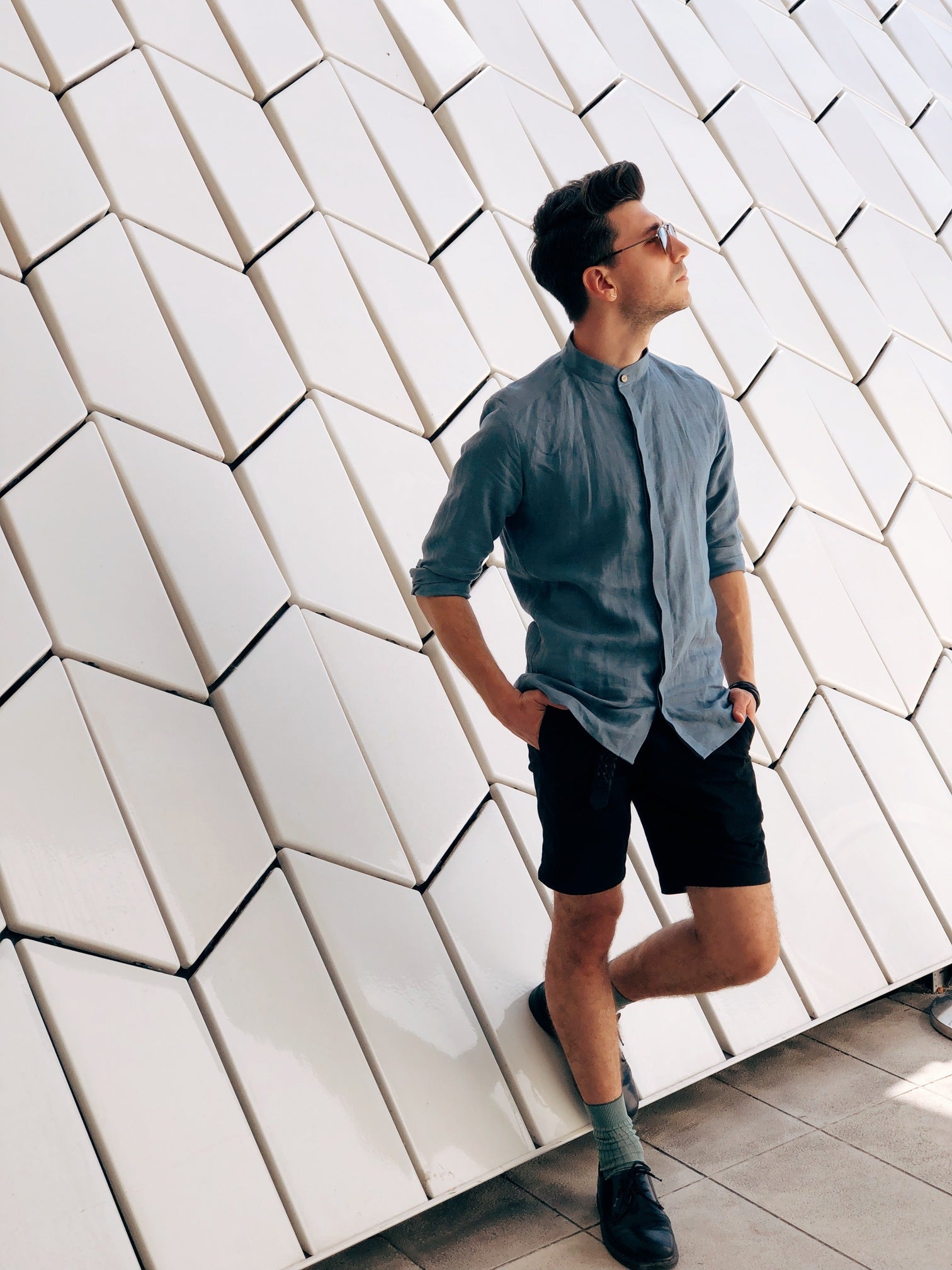 Men’s Linen Shirt OLIVE in Blue grey