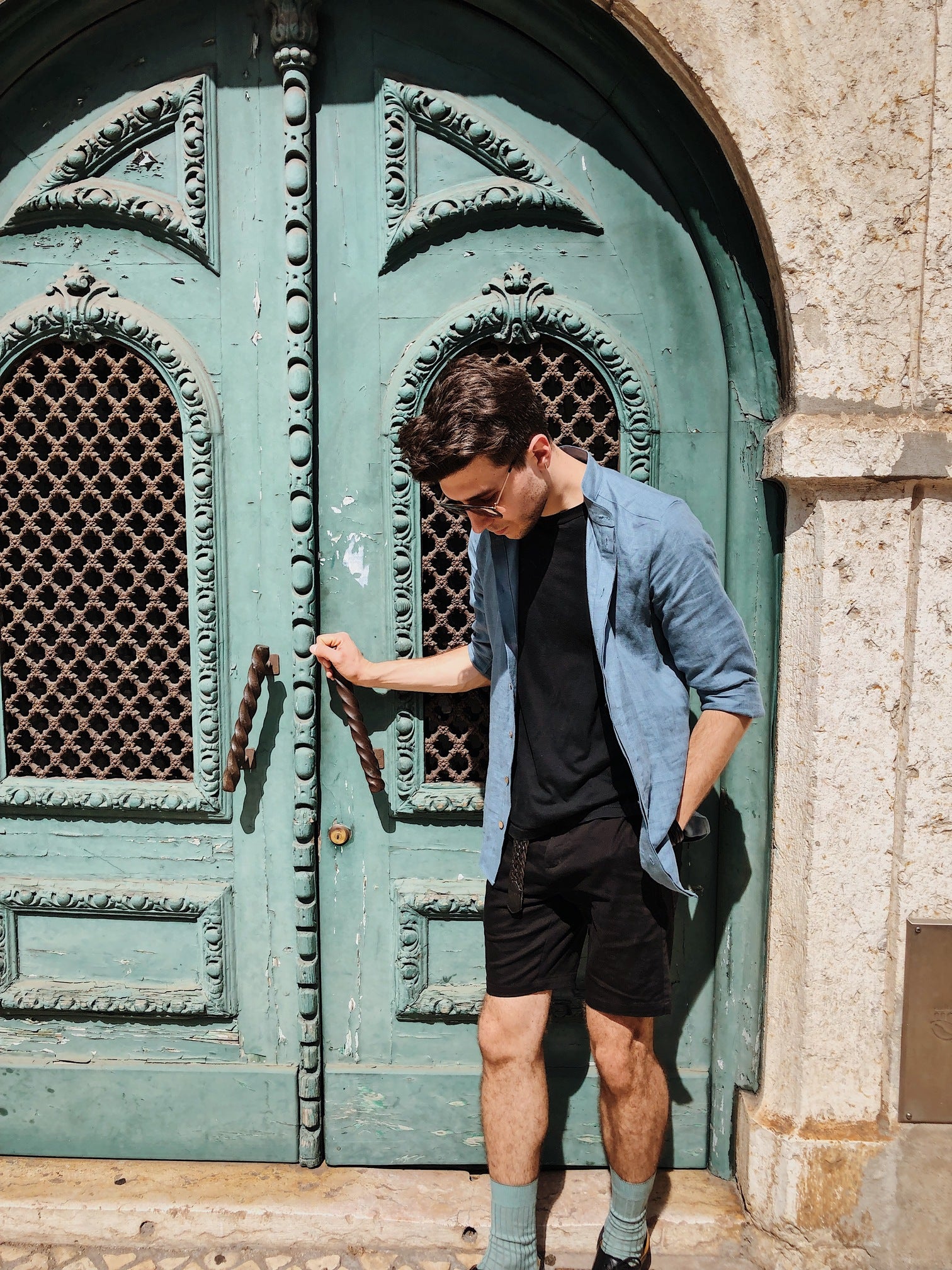 Men’s Linen Shirt OLIVE in Blue grey