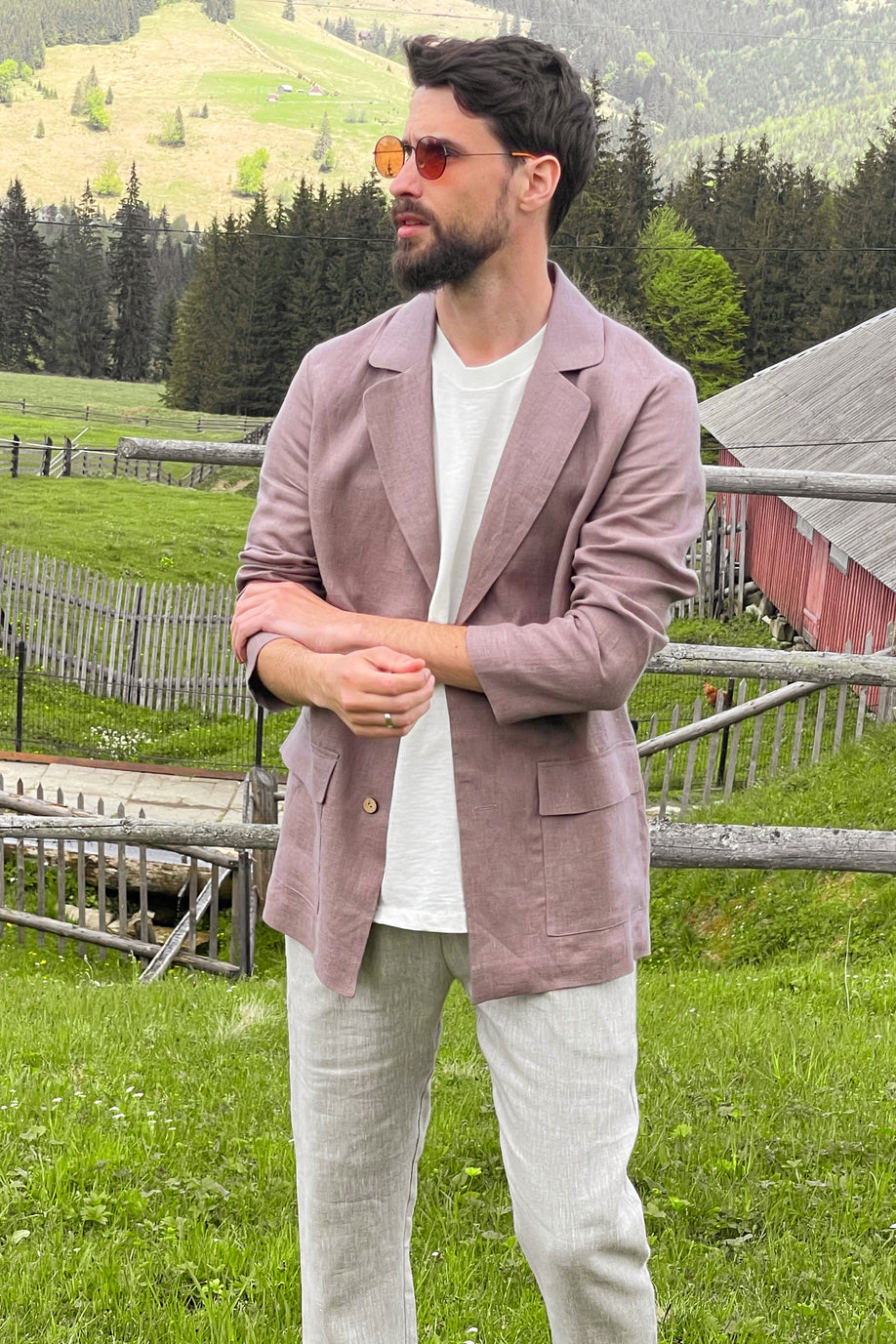 Men's Linen Jacket LARCH in Latte