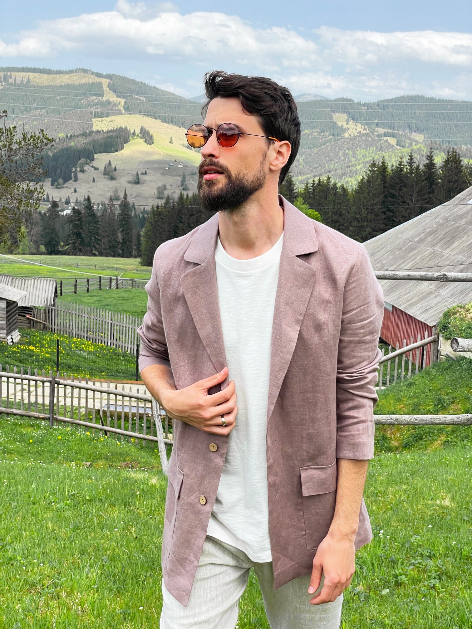 Men’s Linen Jacket LARCH in Latte