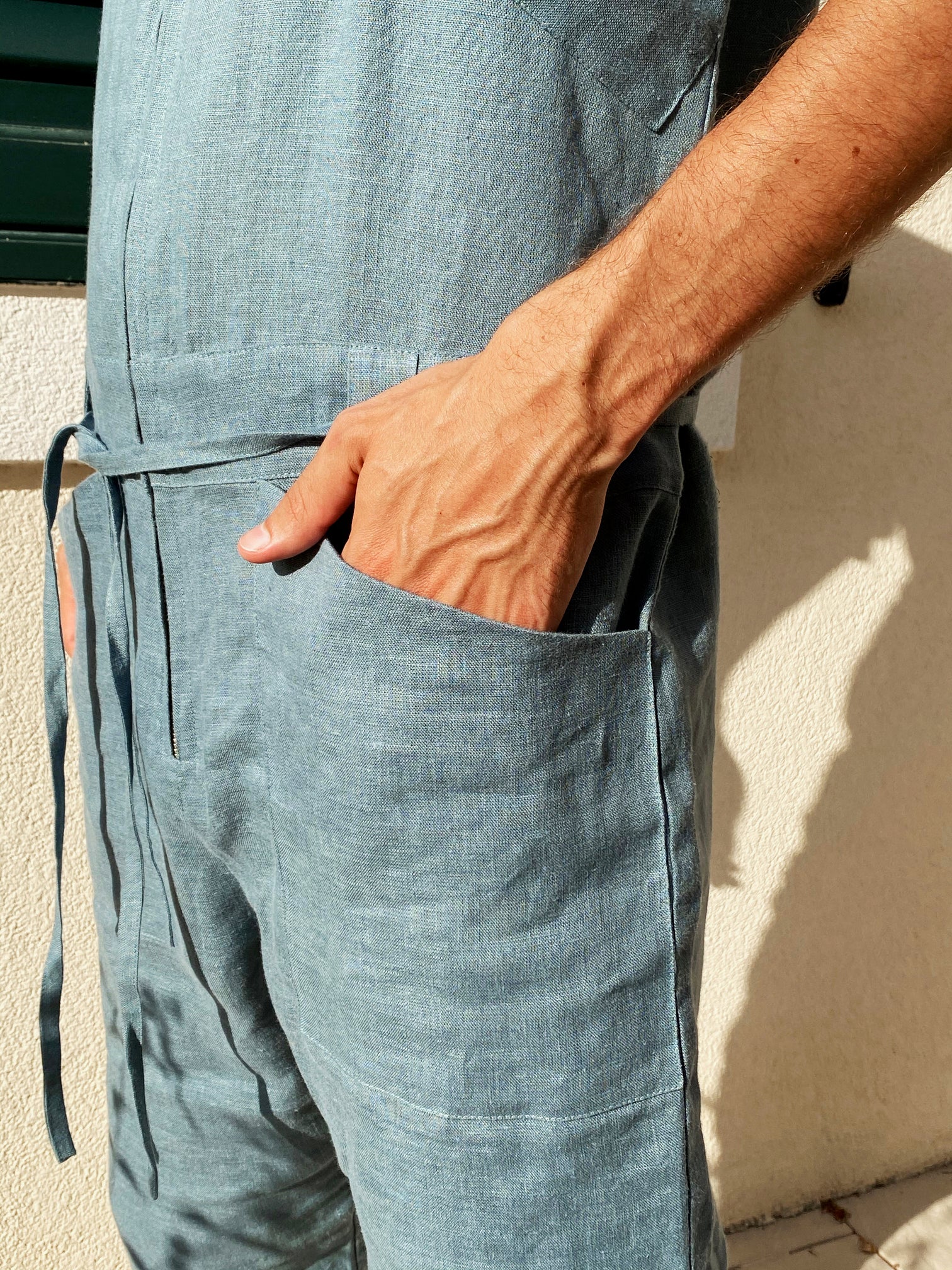 Mens Linen Jumpsuit PALO SANTO in Blue grey