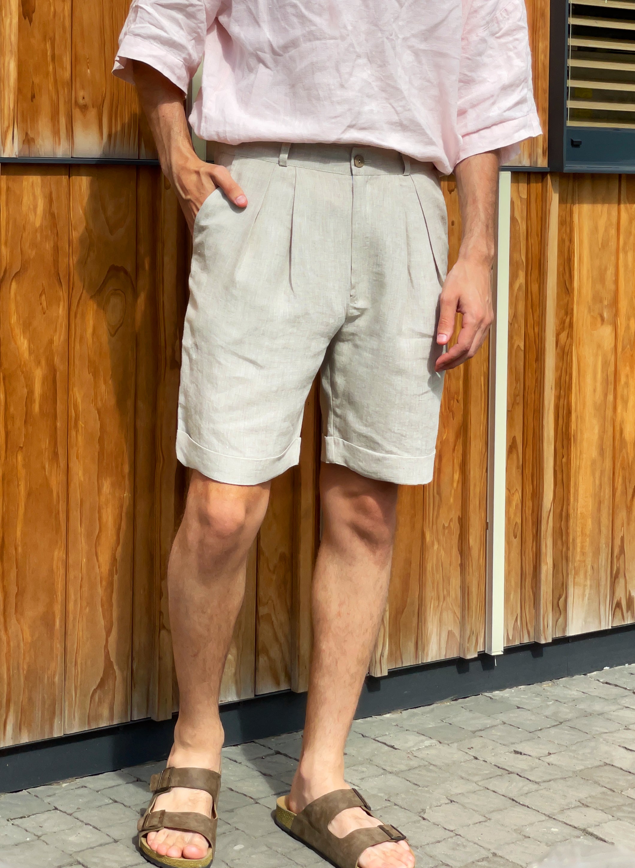 Men’s linen shorts with pleats CEDAR in Beige