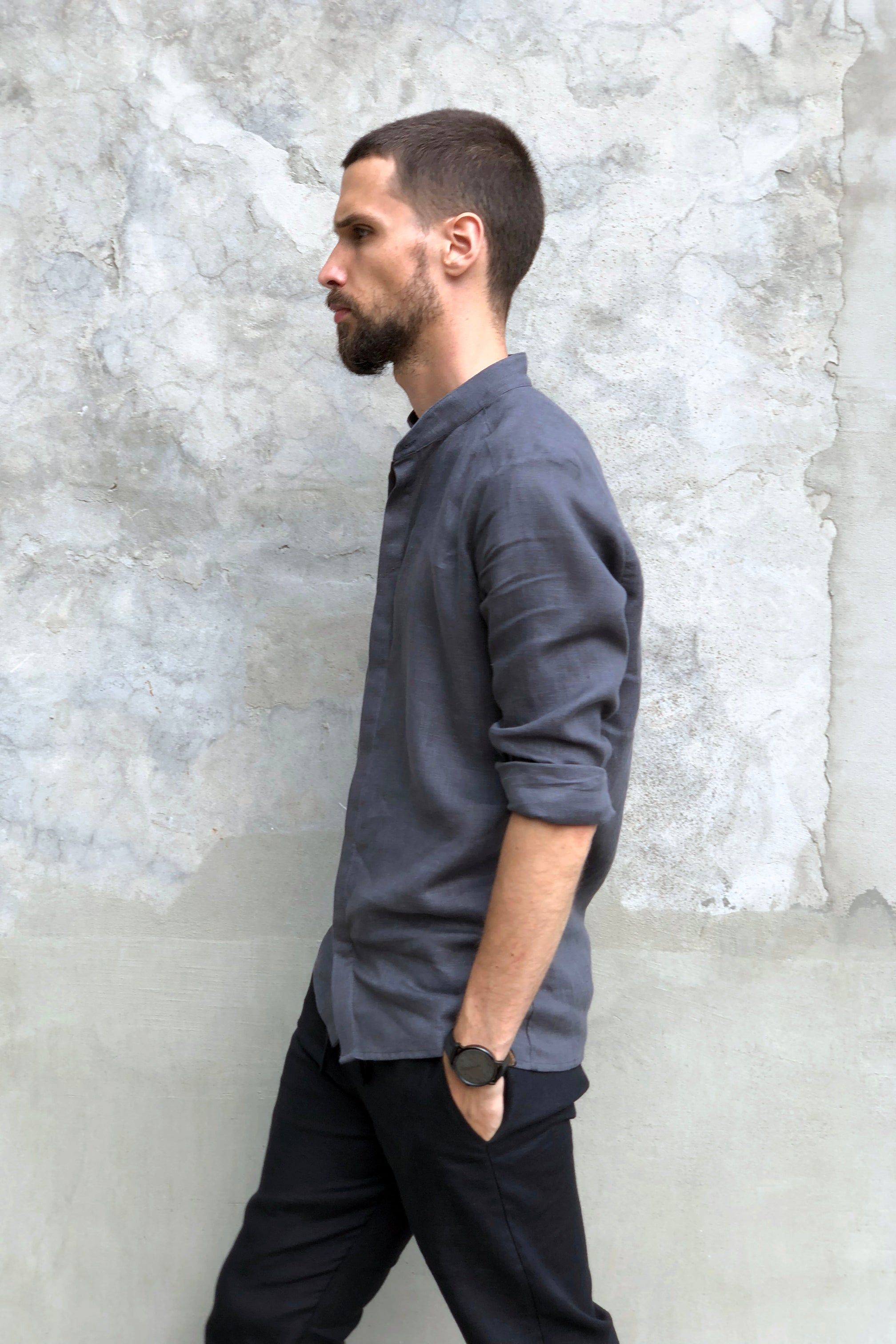 Men’s Linen Shirt OLIVE in Dark grey