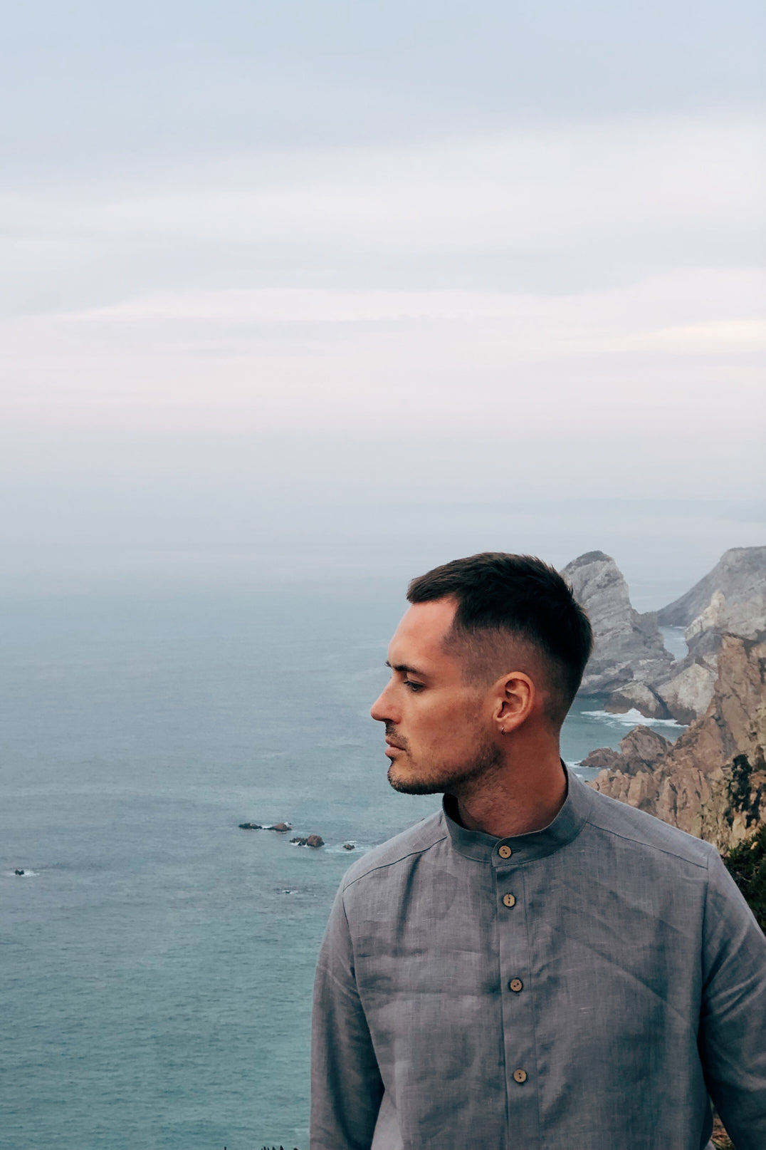 Men’s Long Linen Shirt, Kaftan CYPRESS in Light grey