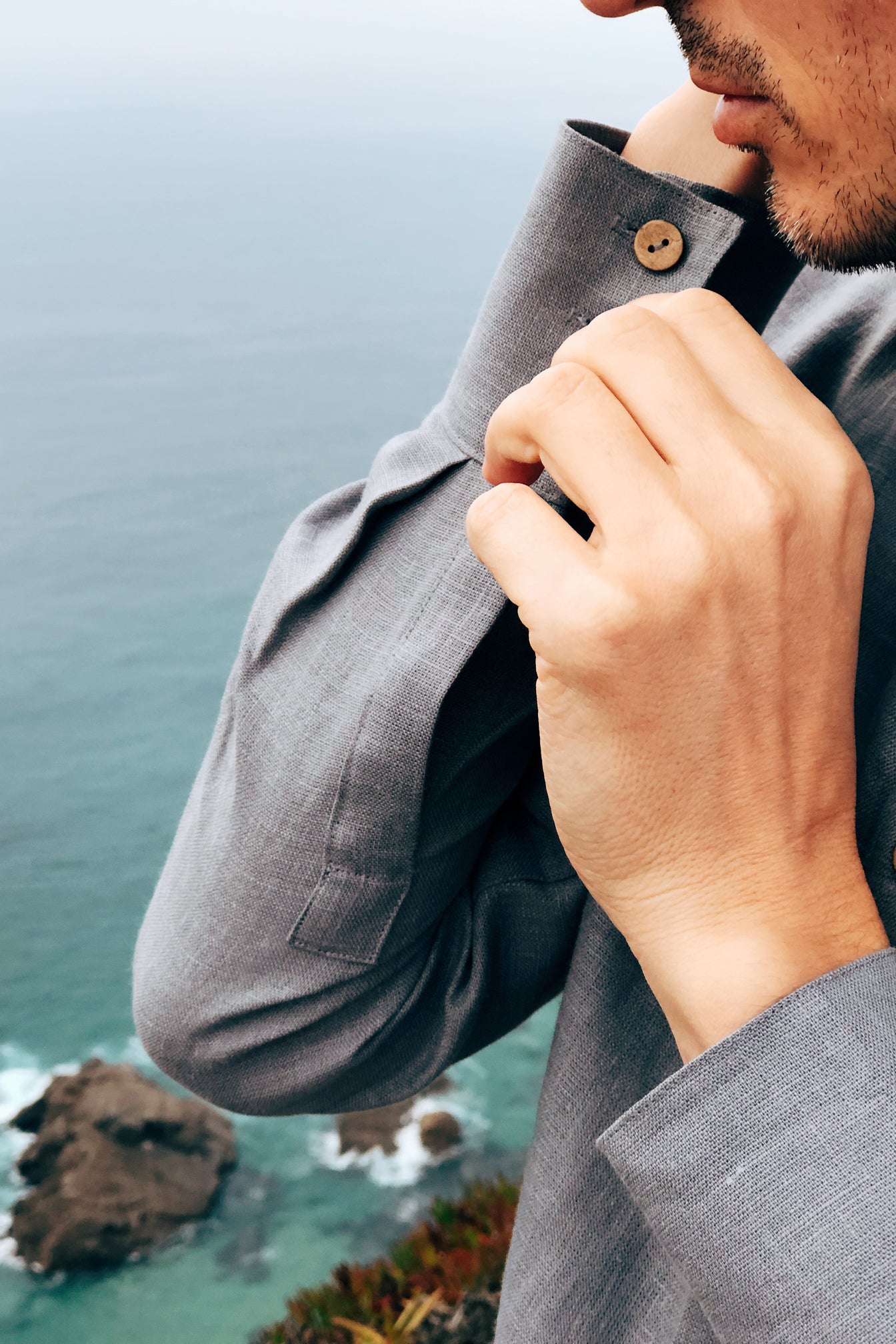 Men’s Long Linen Shirt, Kaftan CYPRESS in Light grey