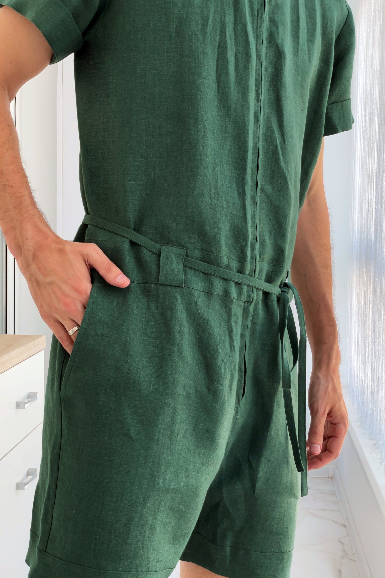 Mens Linen Romper PANDAN in Green