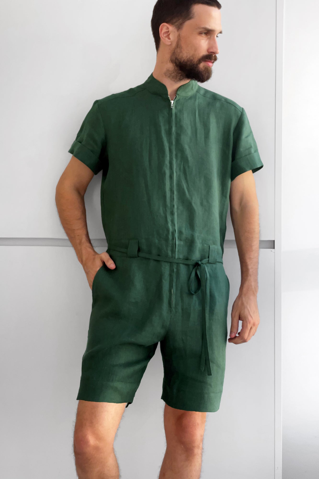 Mens Linen Romper PANDAN in Green