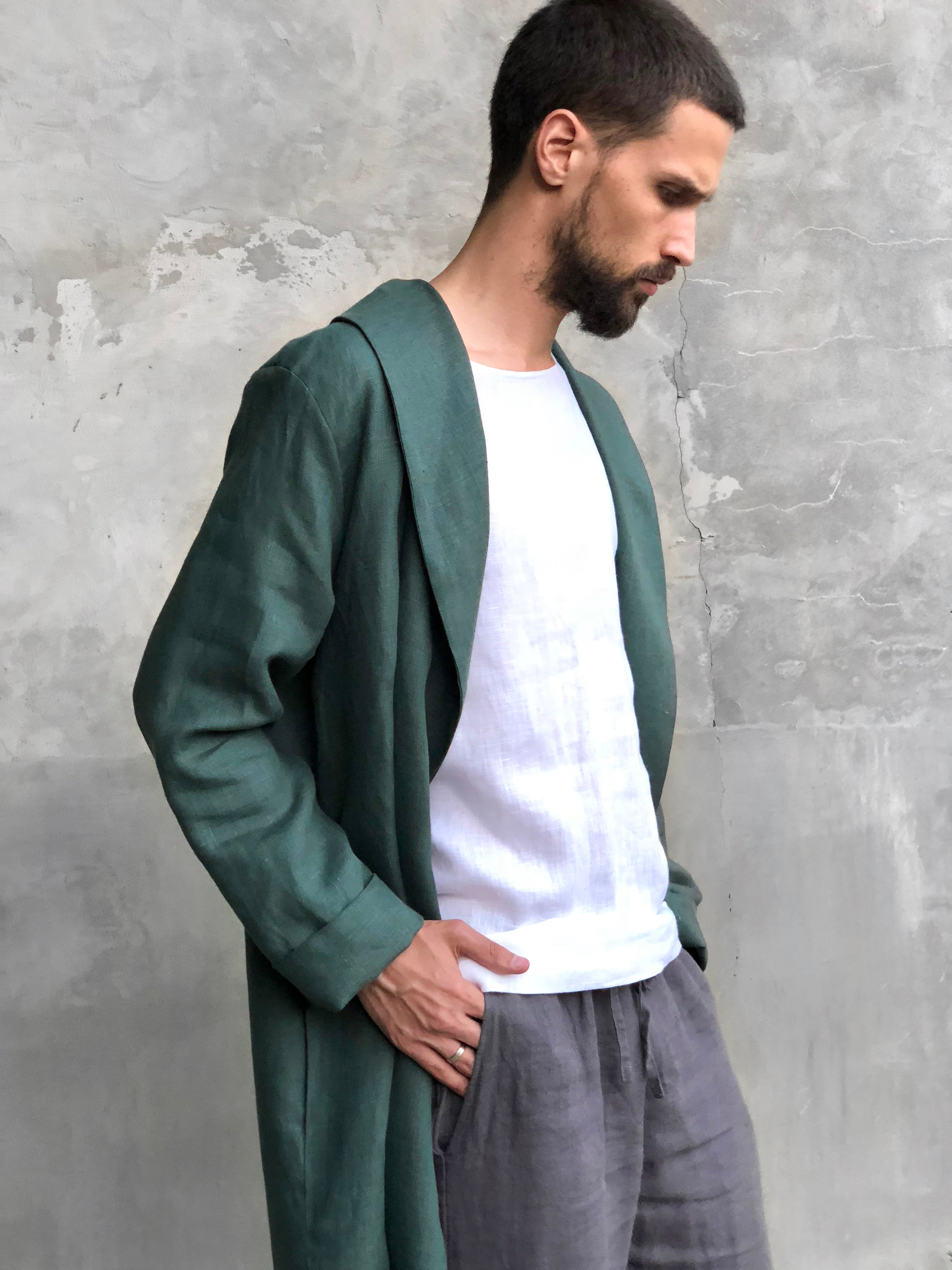 Men’s linen bathrobe JUNIPER in Green