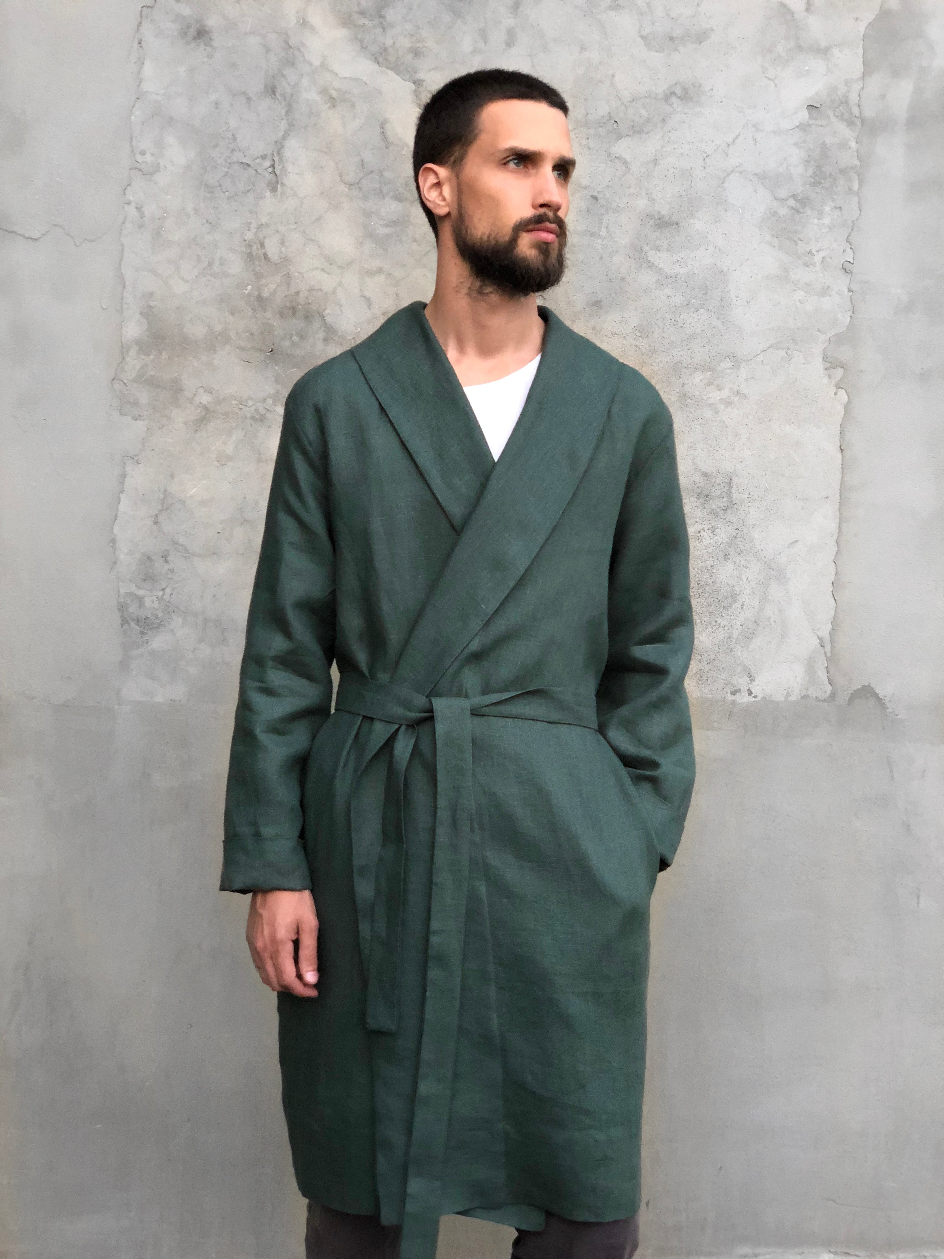 Men’s linen bathrobe JUNIPER in Green