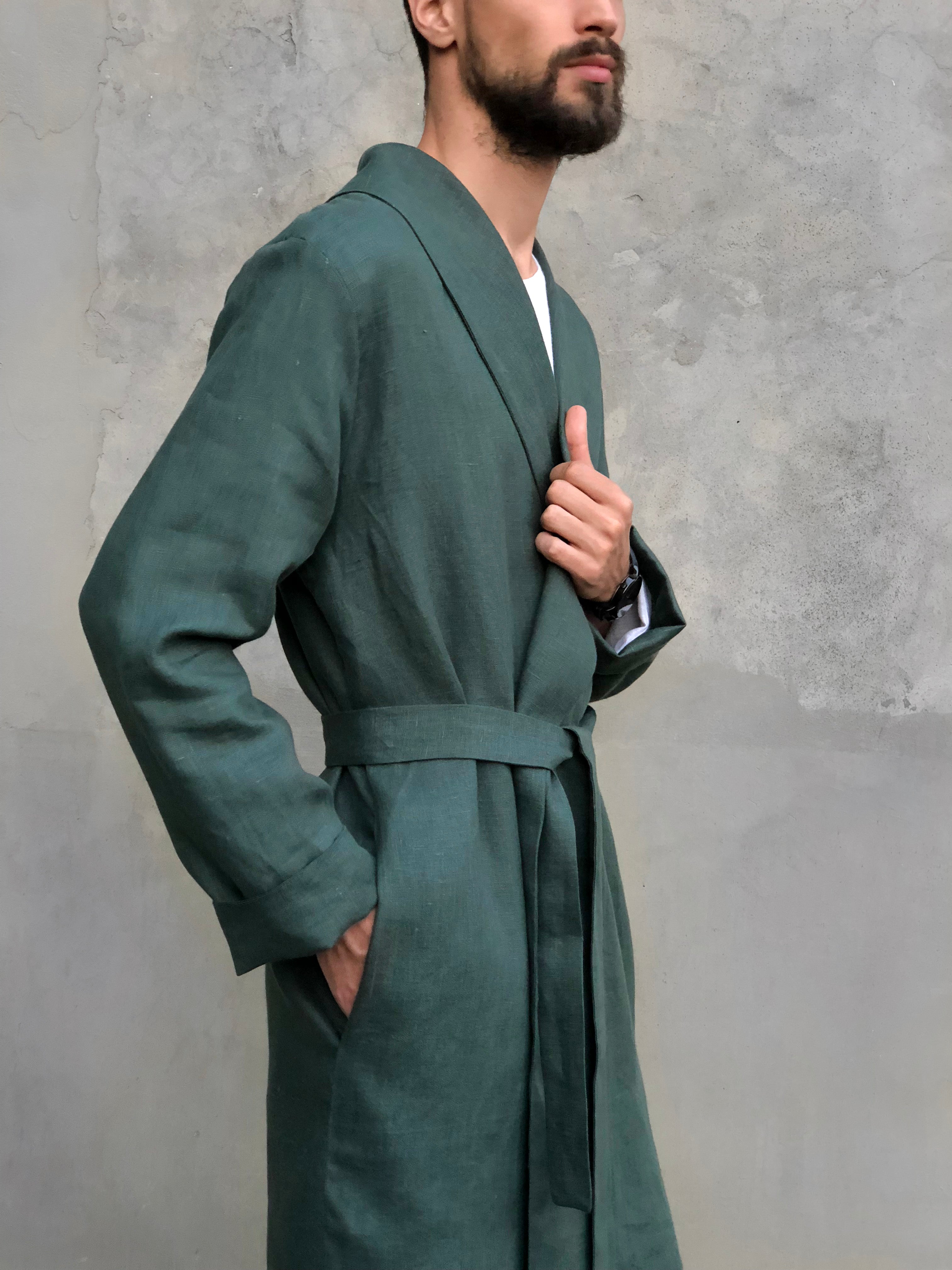 Men’s linen bathrobe JUNIPER in Green