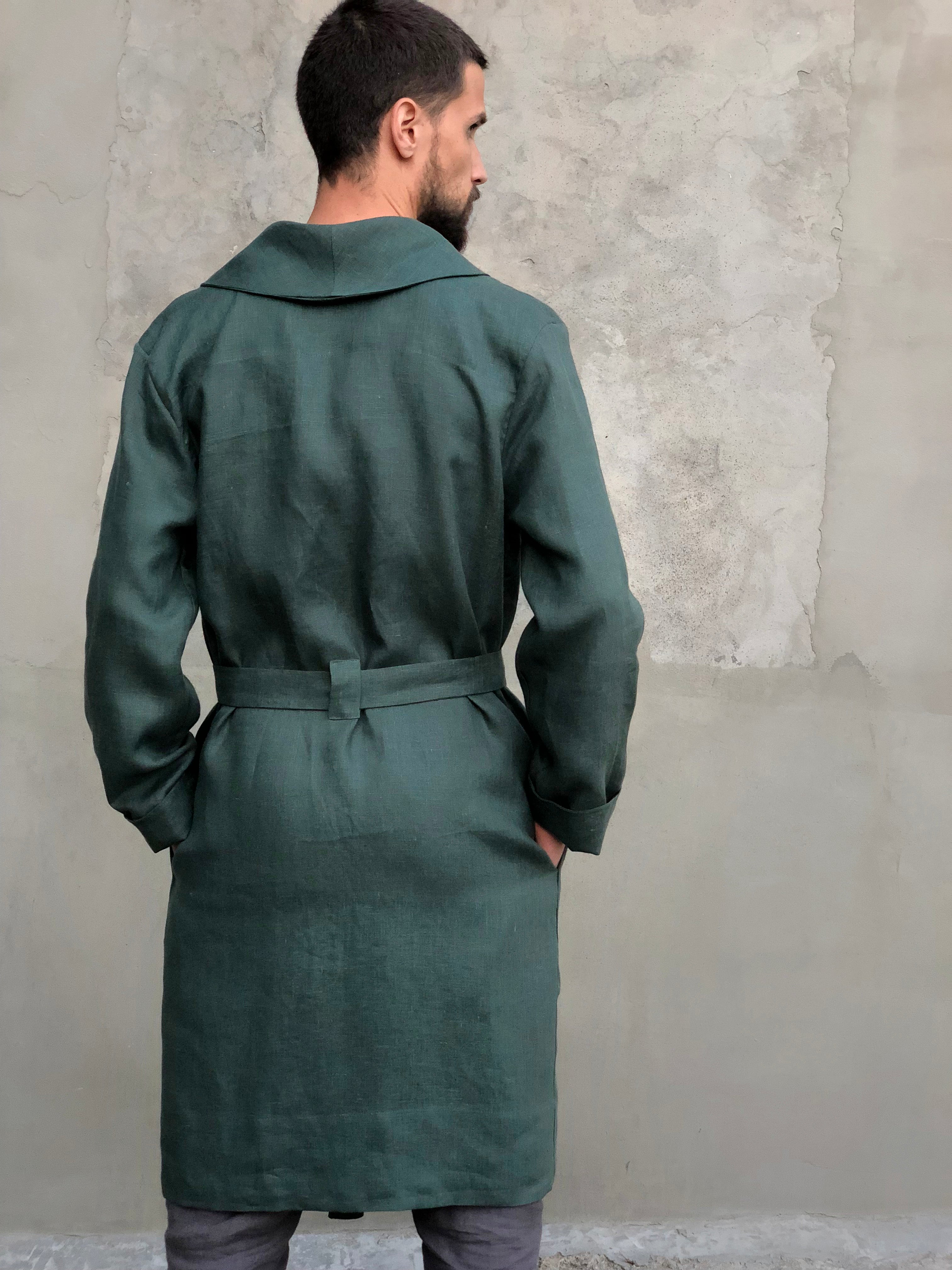 Men’s linen bathrobe JUNIPER in Green
