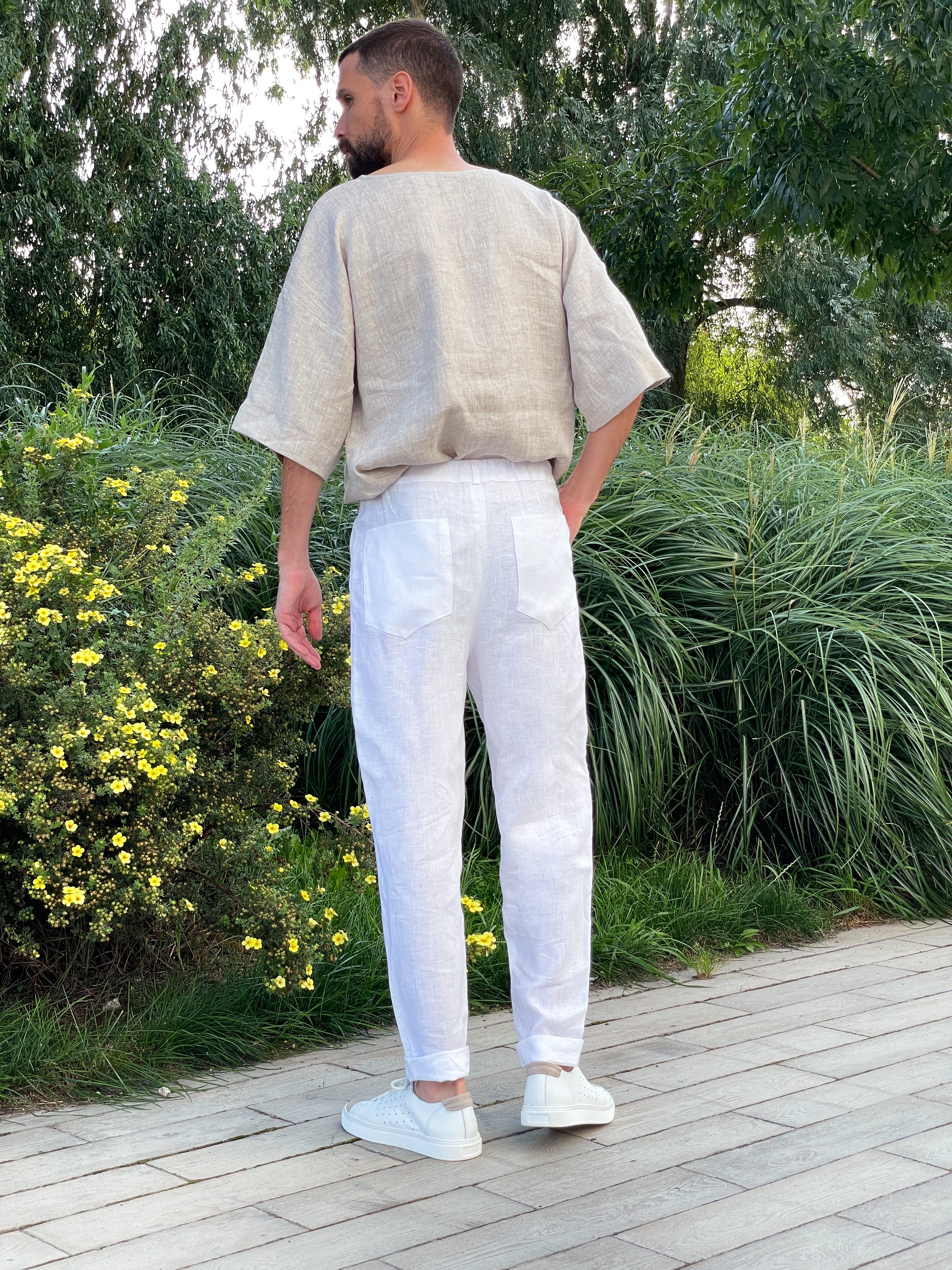 Men's joggers with pleats CEDAR in White