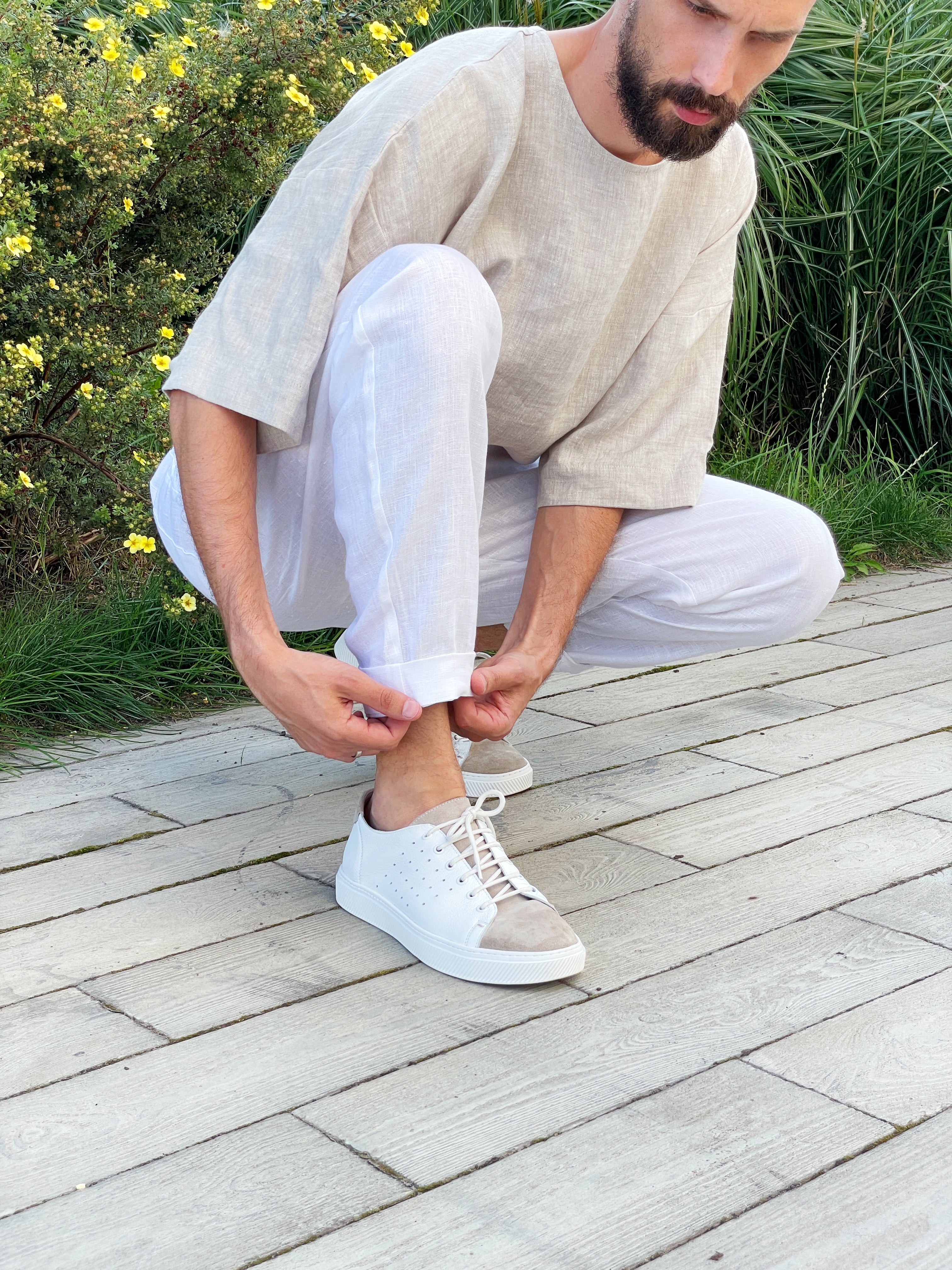 Men's joggers with pleats CEDAR in White