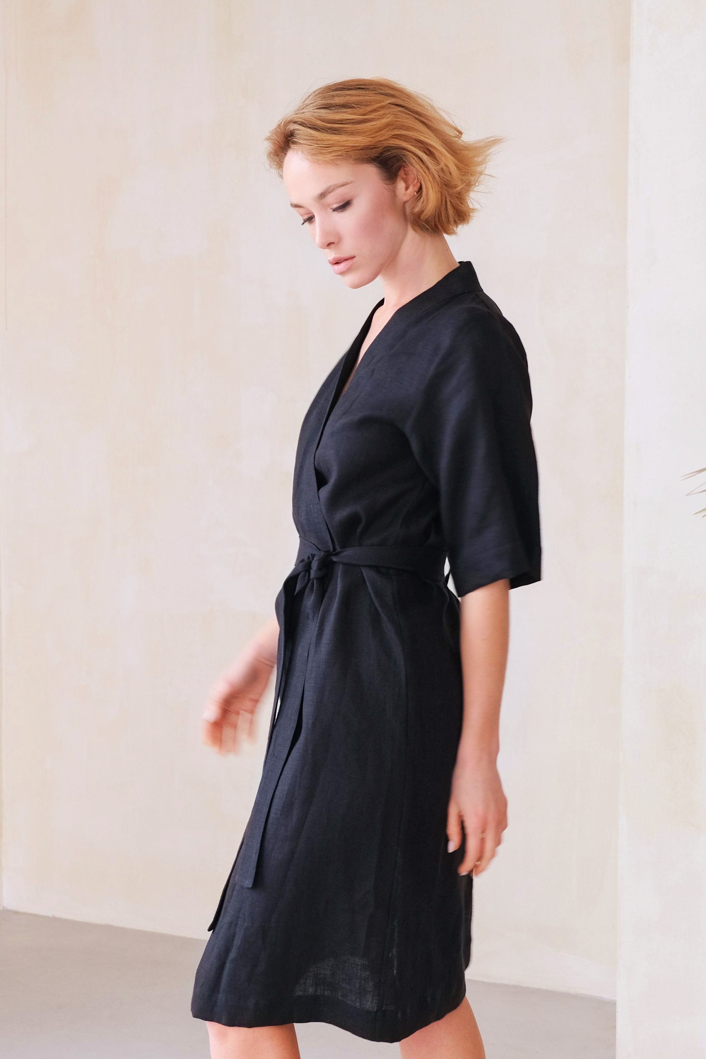 Women’s Long Linen Kimono UME in Black