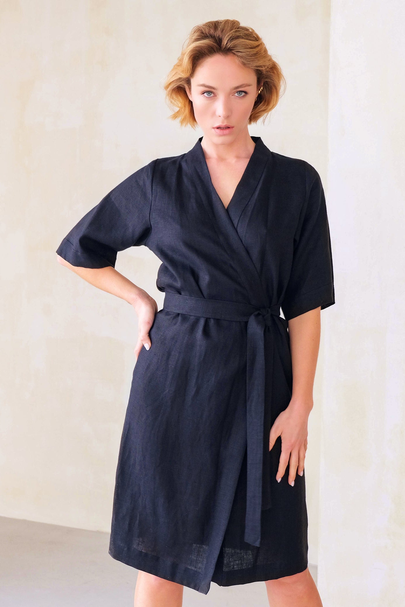 Women’s Long Linen Kimono UME in Black