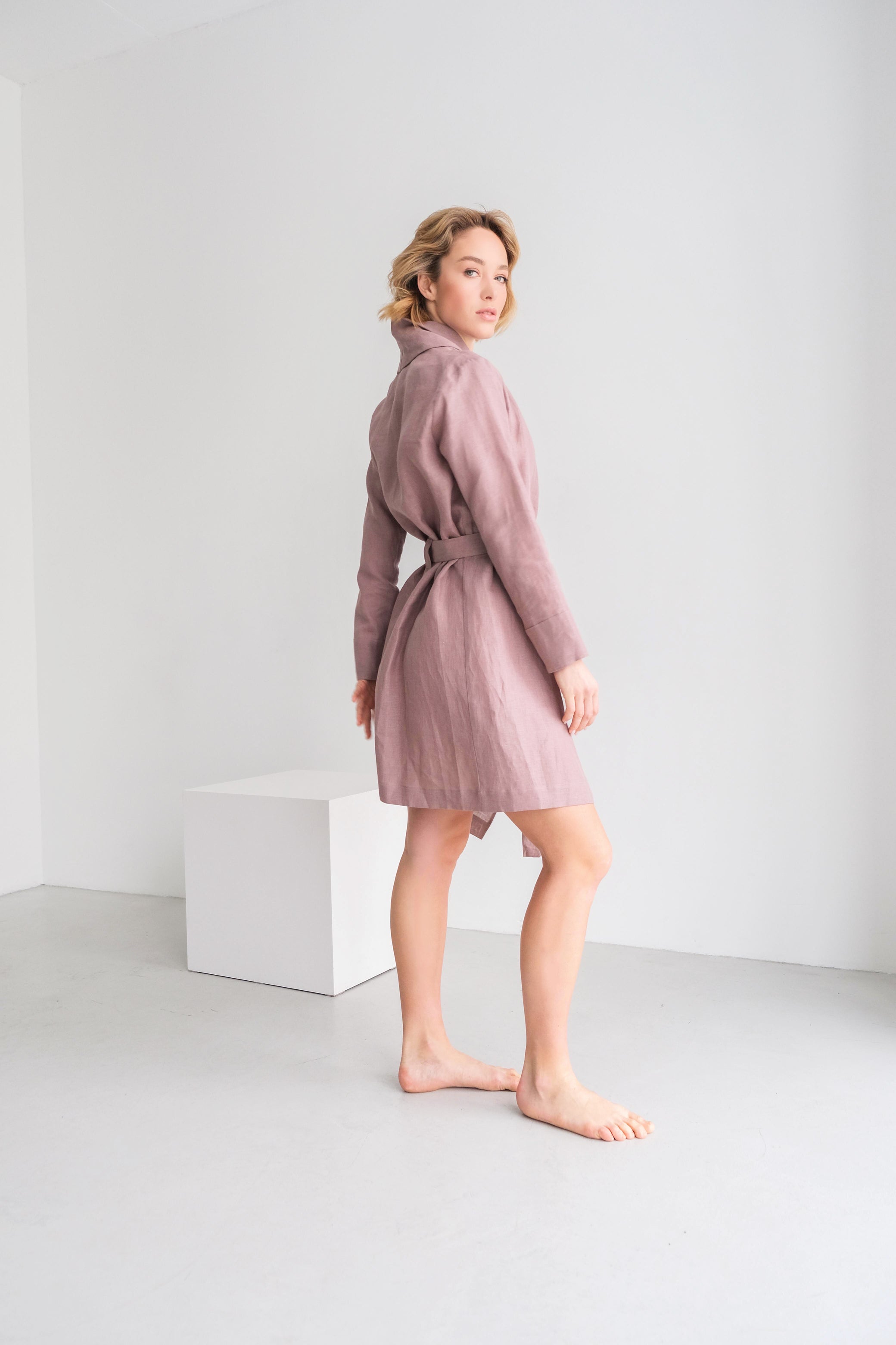 Women’s Linen Bathrobe Calla in Latte