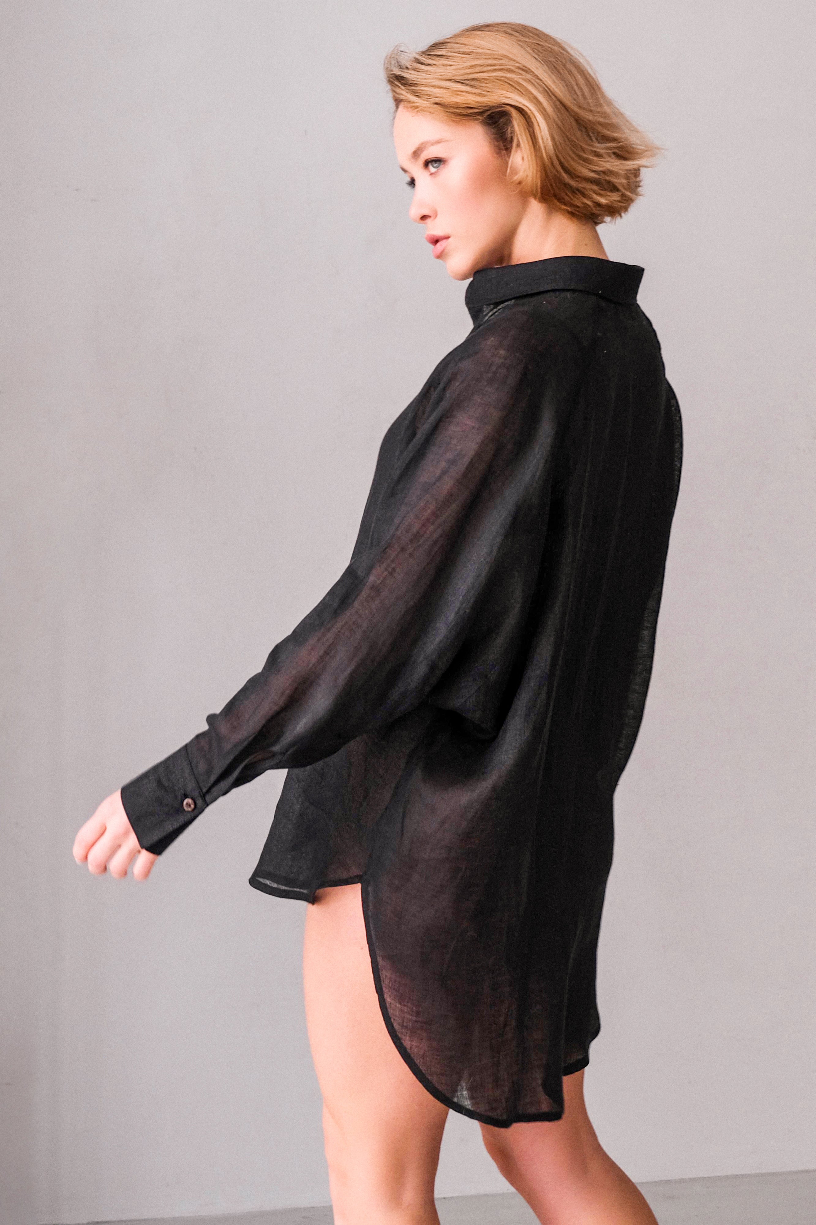 Oversized Linen Shirt Black