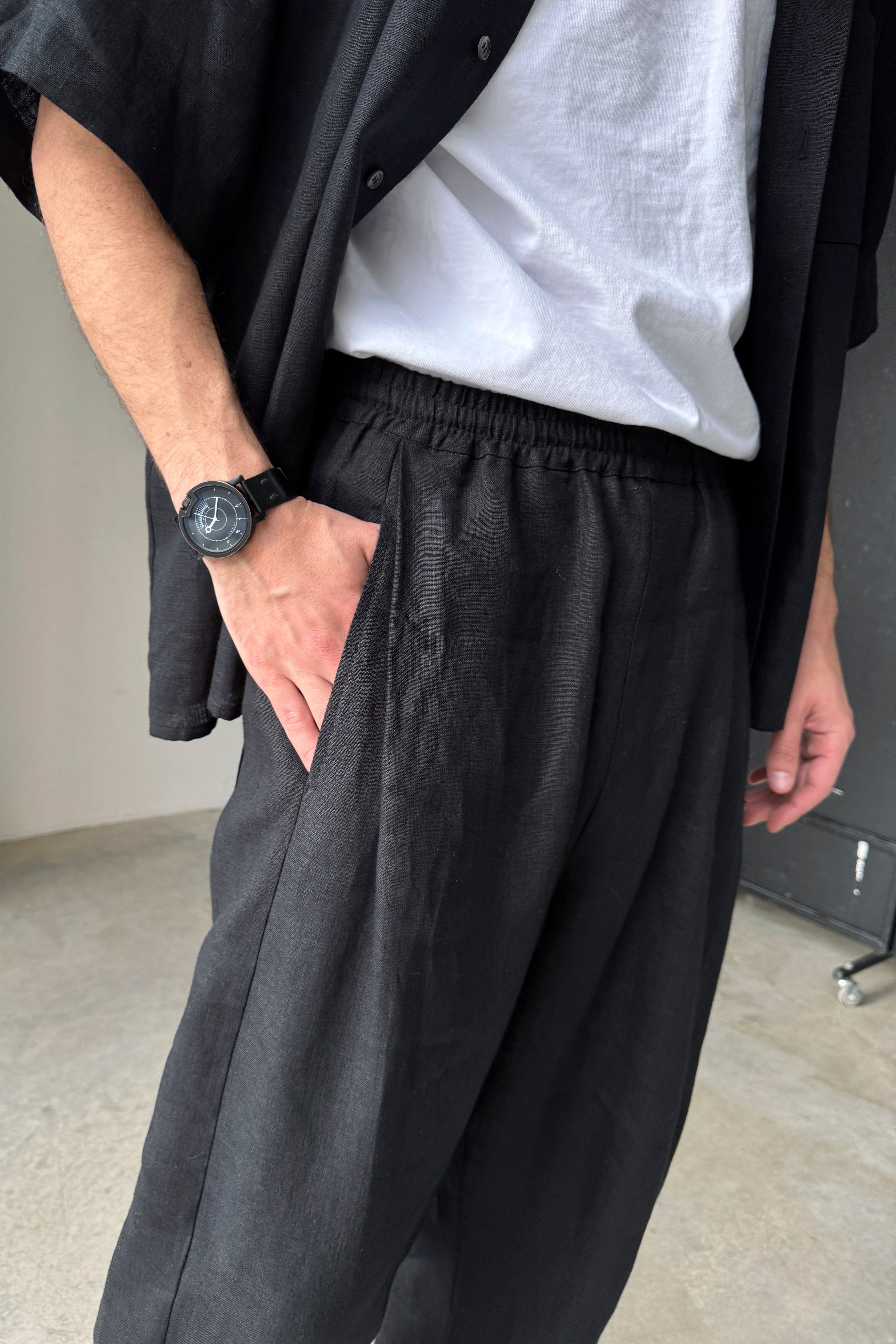 Men’s Wide-Leg Linen Pants SLOE in Black
