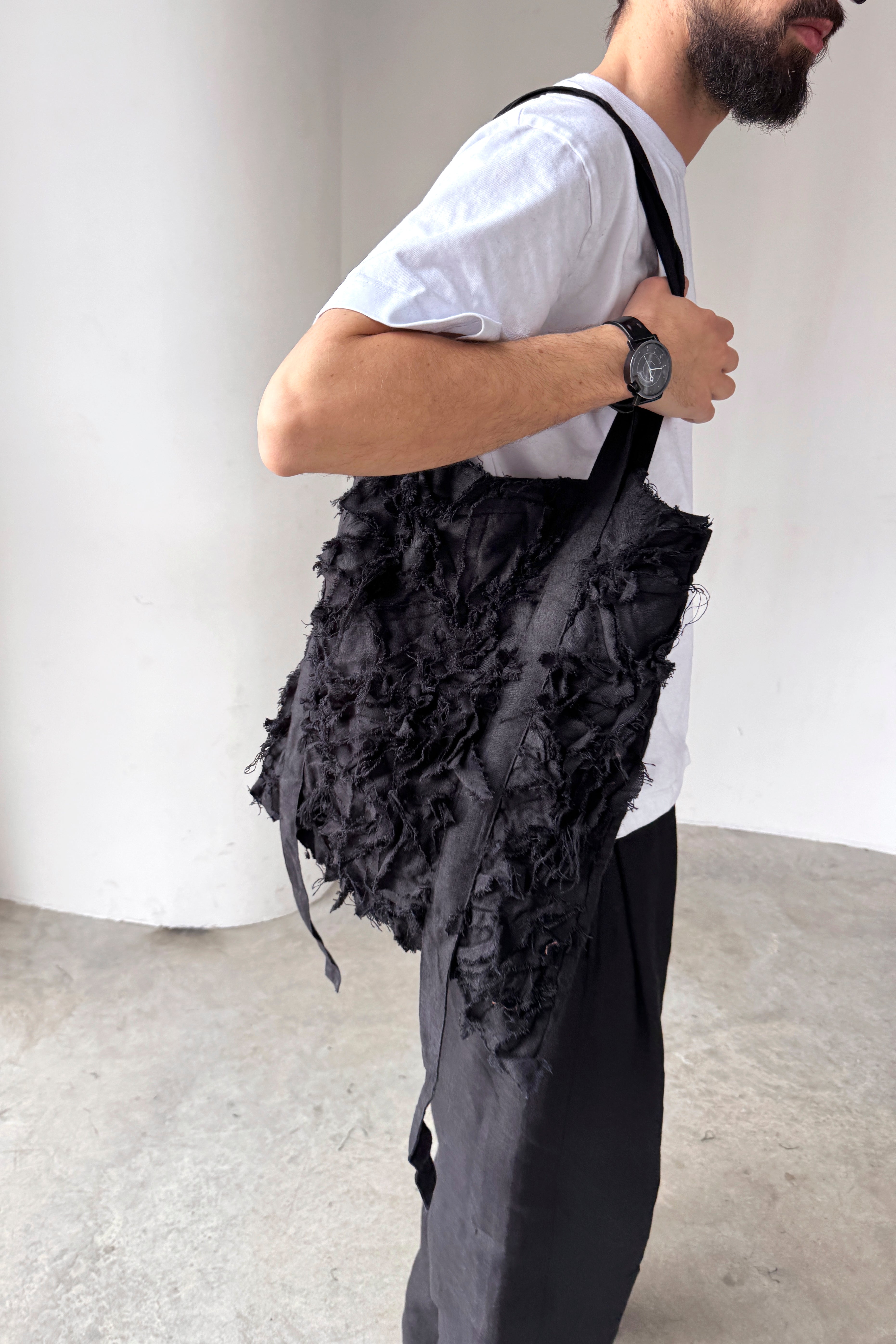Linen Patchwork Tote Bag ENNIA in Black