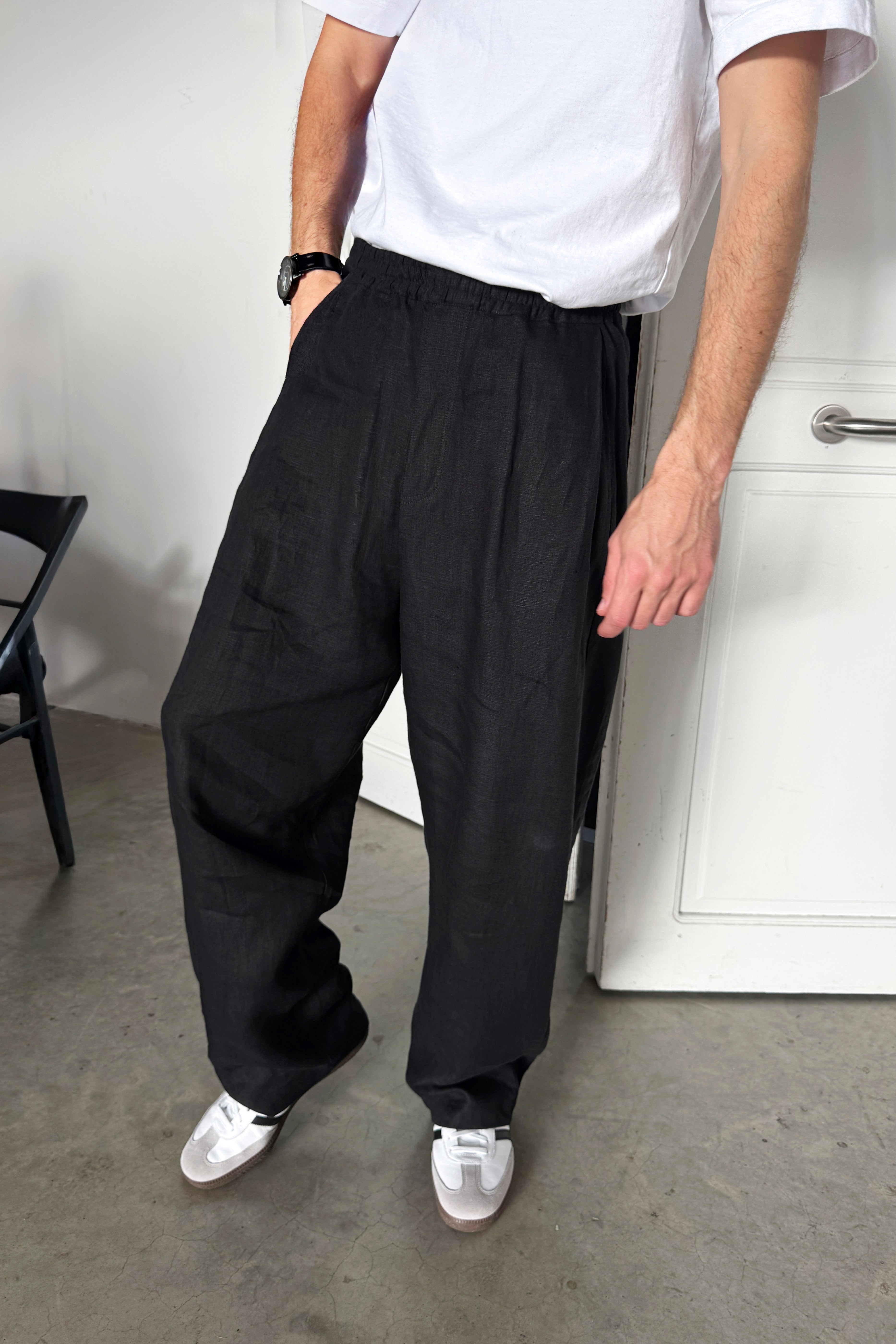 Men’s Wide-Leg Linen Pants SLOE in Black